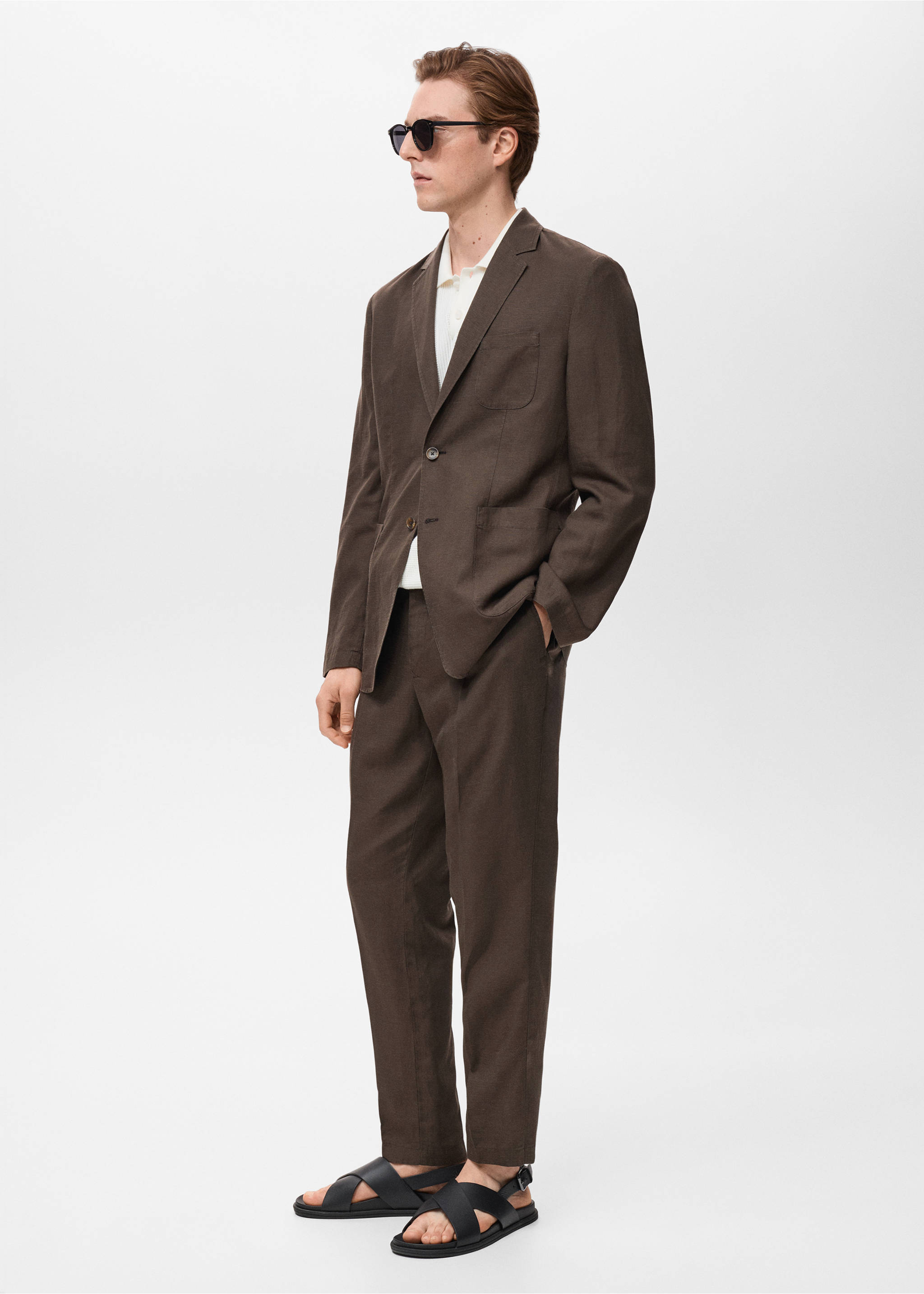 Slim fit linen suit blazer - Details of the article 2, Chocolate. Ref: 17041194-00.