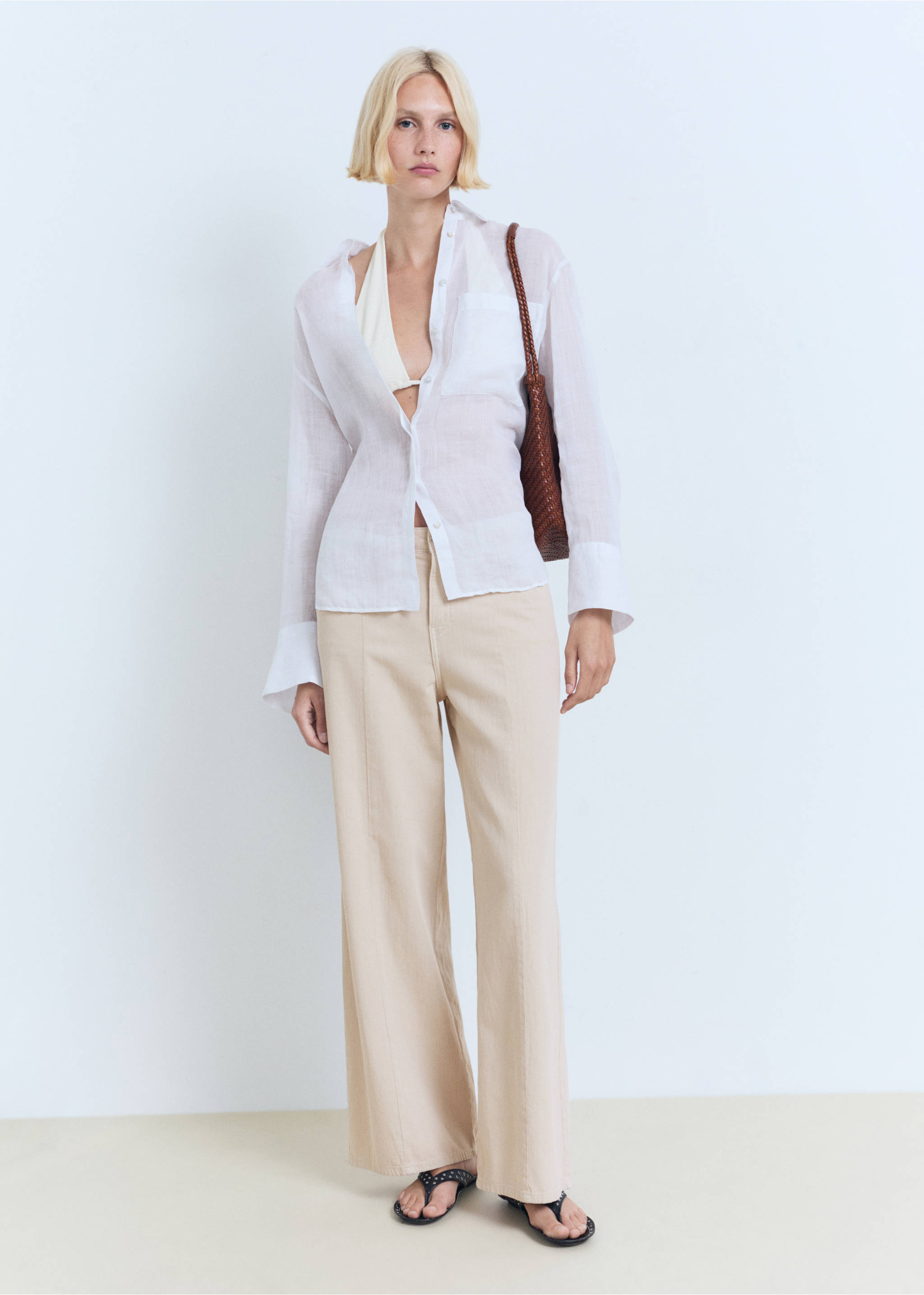 Straight-fit mid-rise denim trousers - General plane, Sand. Ref: 17041207-00.