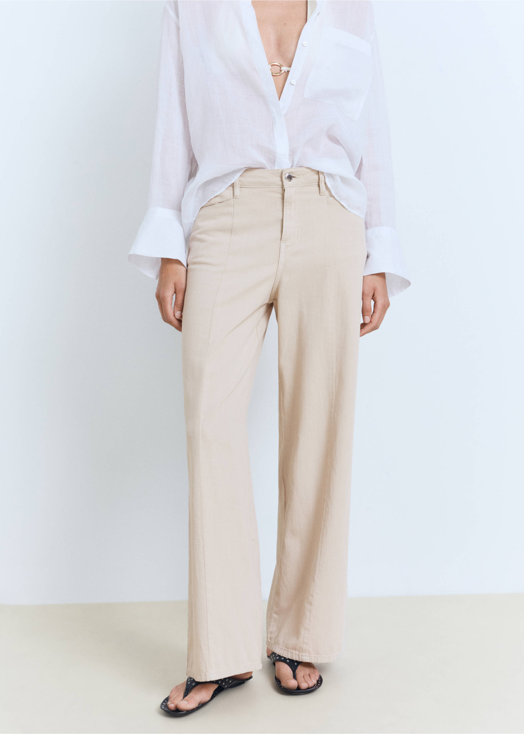 Straight-fit mid-rise denim trousers - Medium plane, Sand. Ref: 17041207-00.
