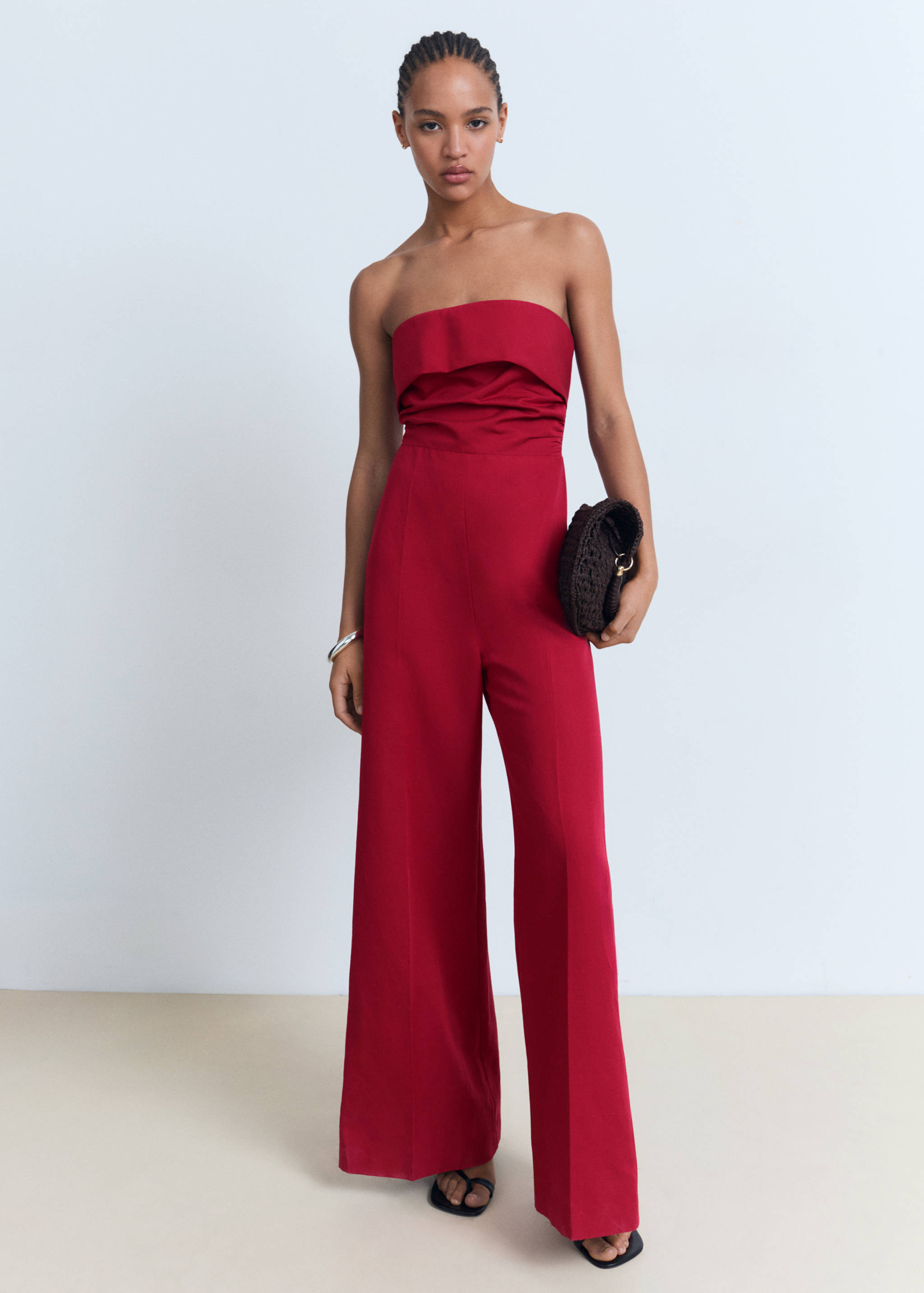 Linen-blend strapless jumpsuit - General plane