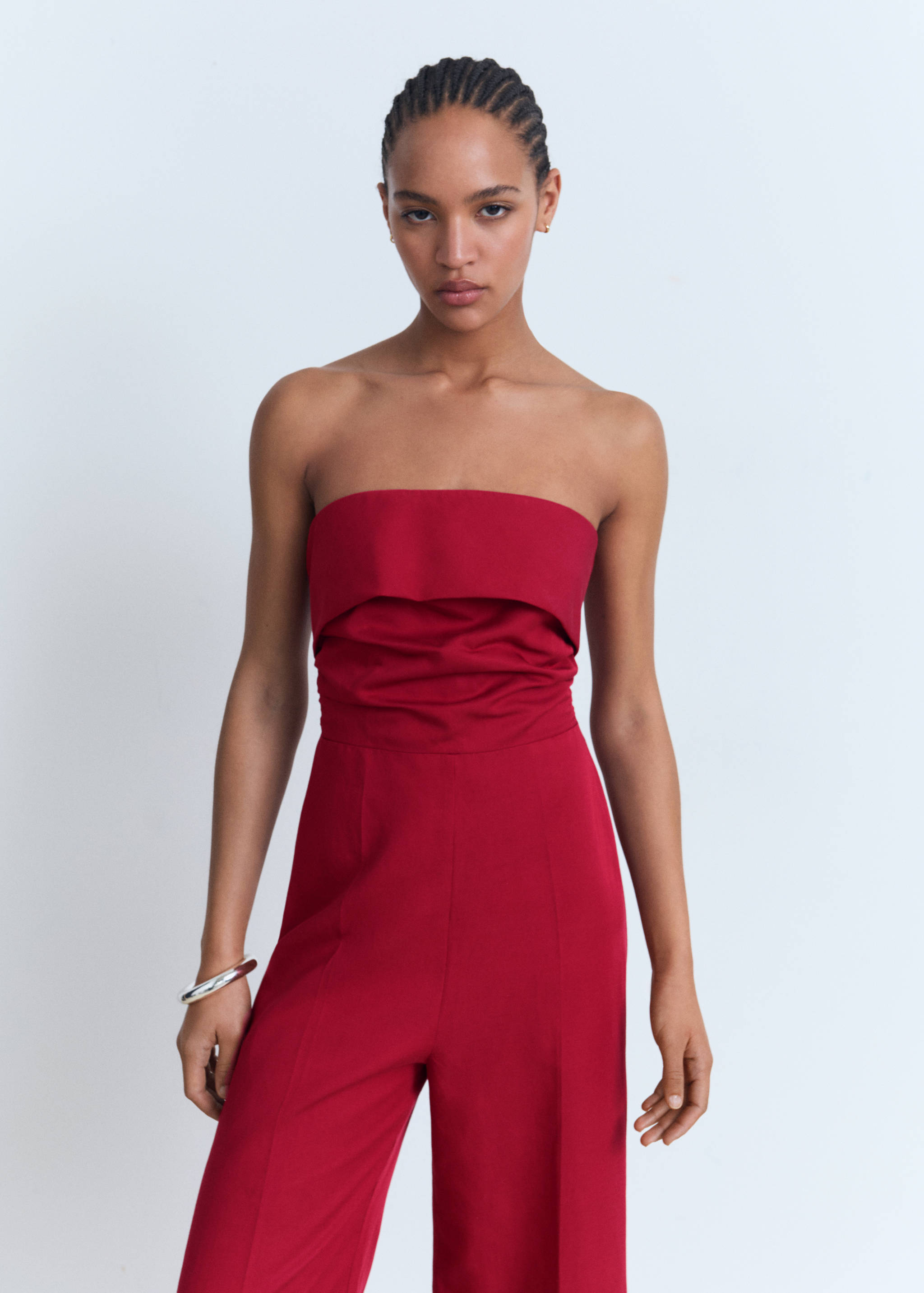 Linen-blend strapless jumpsuit - Medium plane