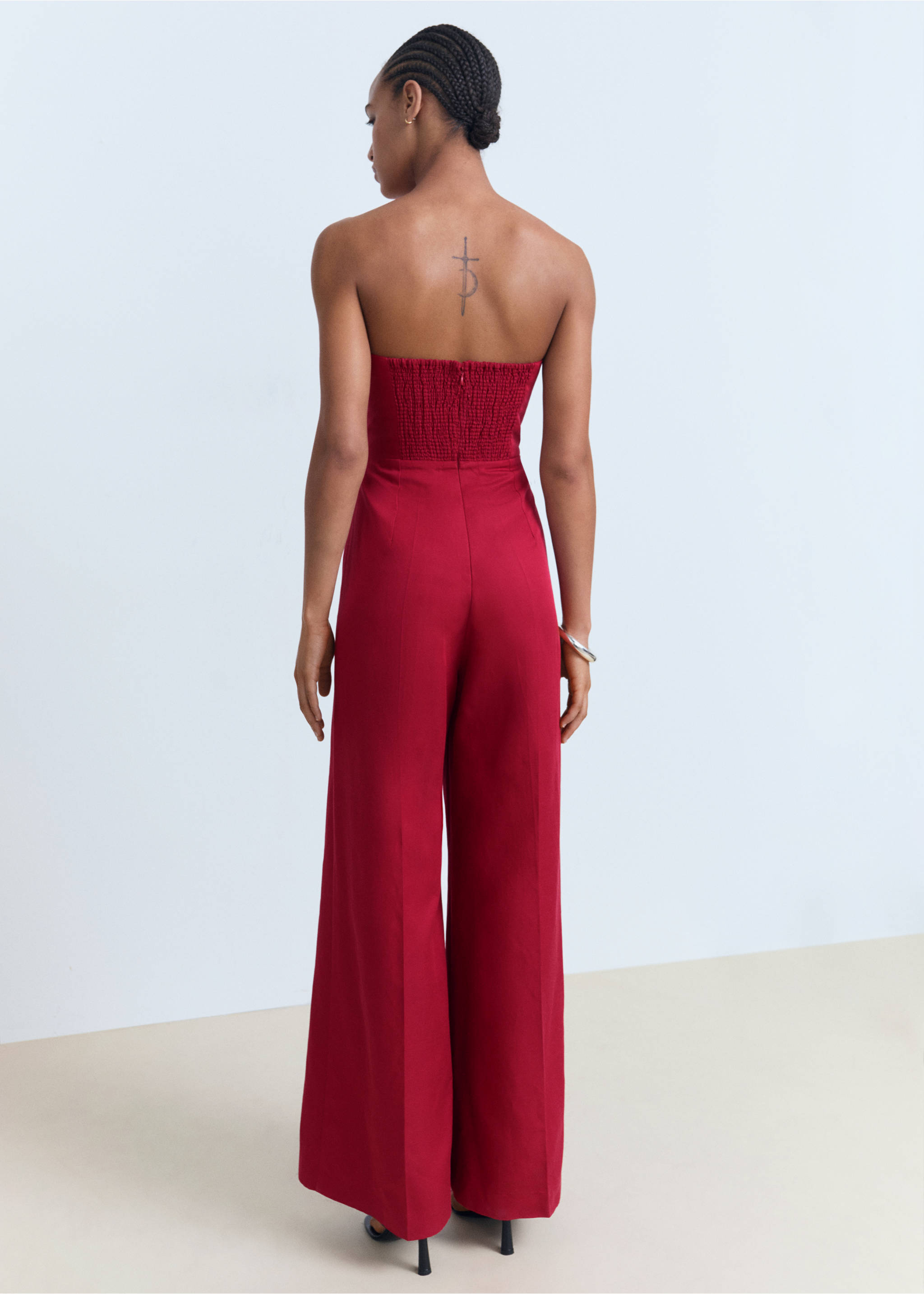 Linen-blend strapless jumpsuit - Reverse of the article, Dark Orange. Ref: 17041210-00.