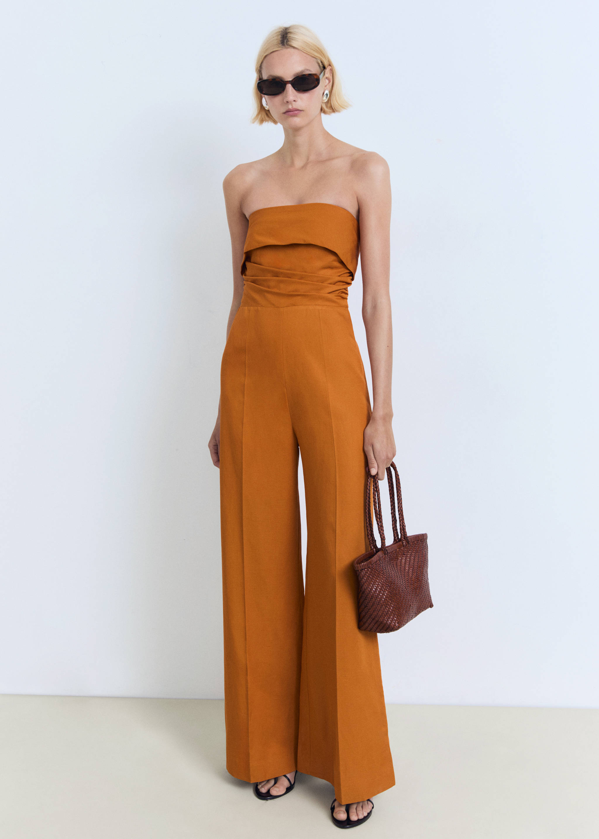 Linen-blend strapless jumpsuit - General plane