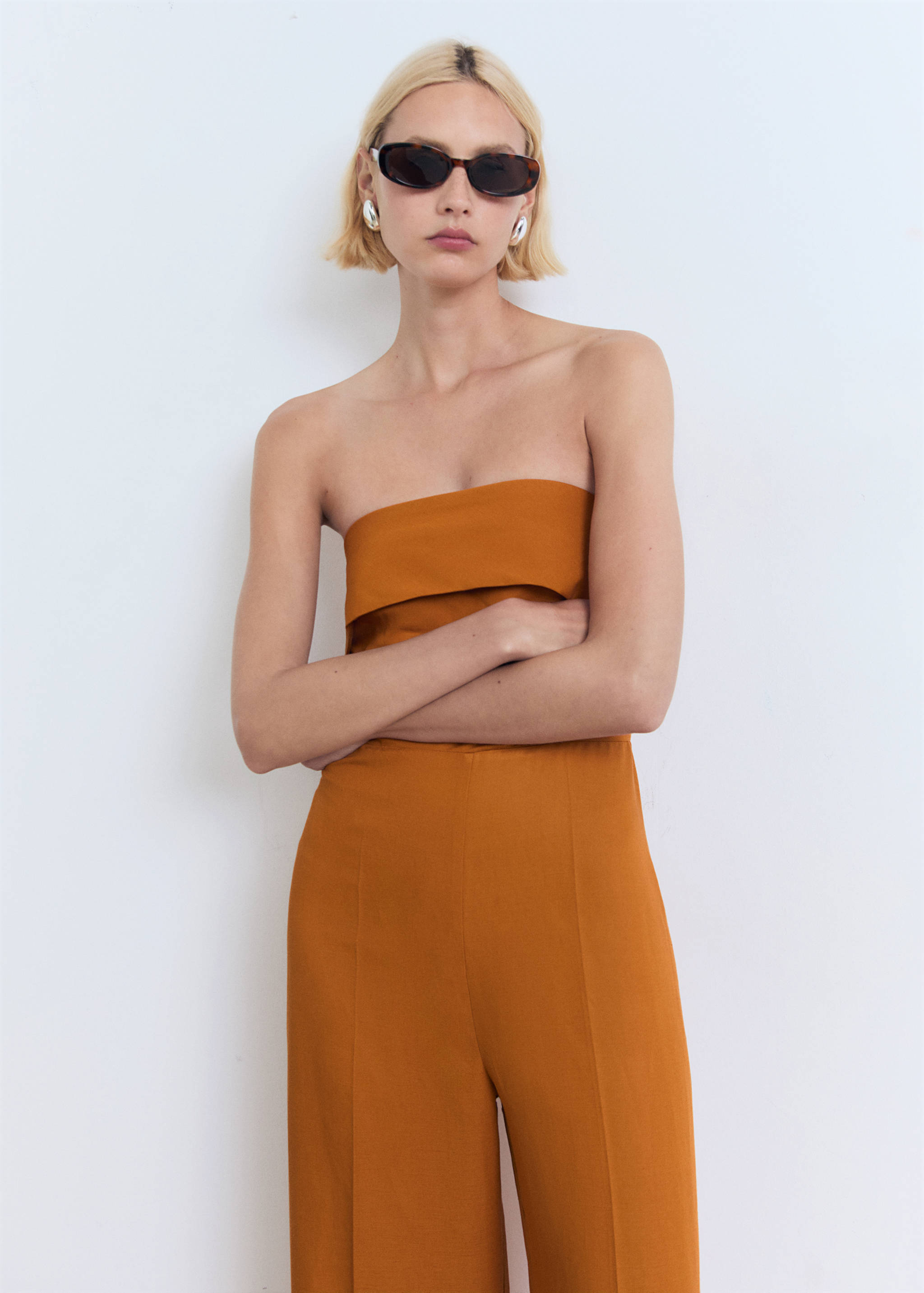 Linen-blend strapless jumpsuit - Medium plane