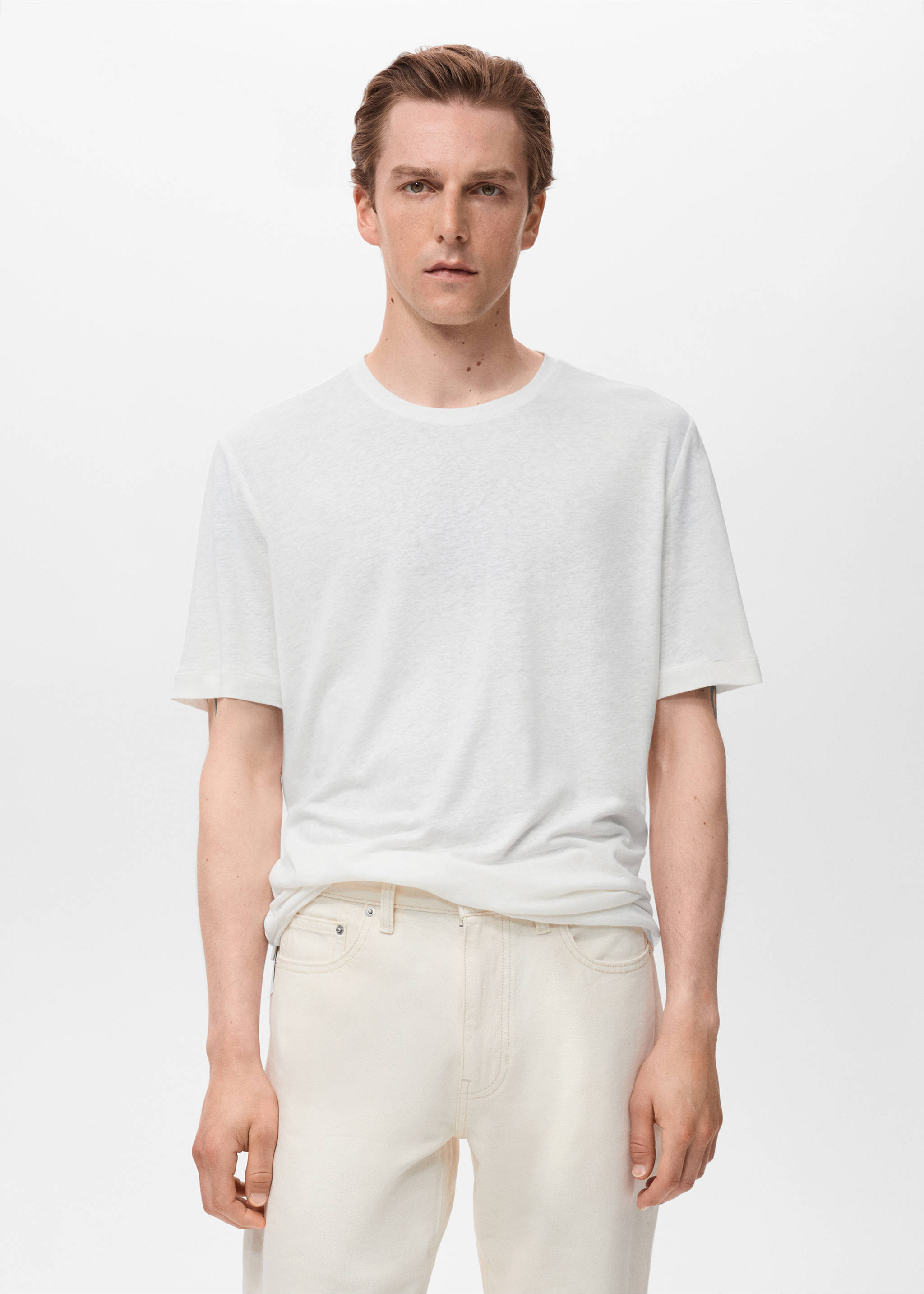 Linen slim-fit t-shirt - Medium plane, White. Ref: 17041211-00.