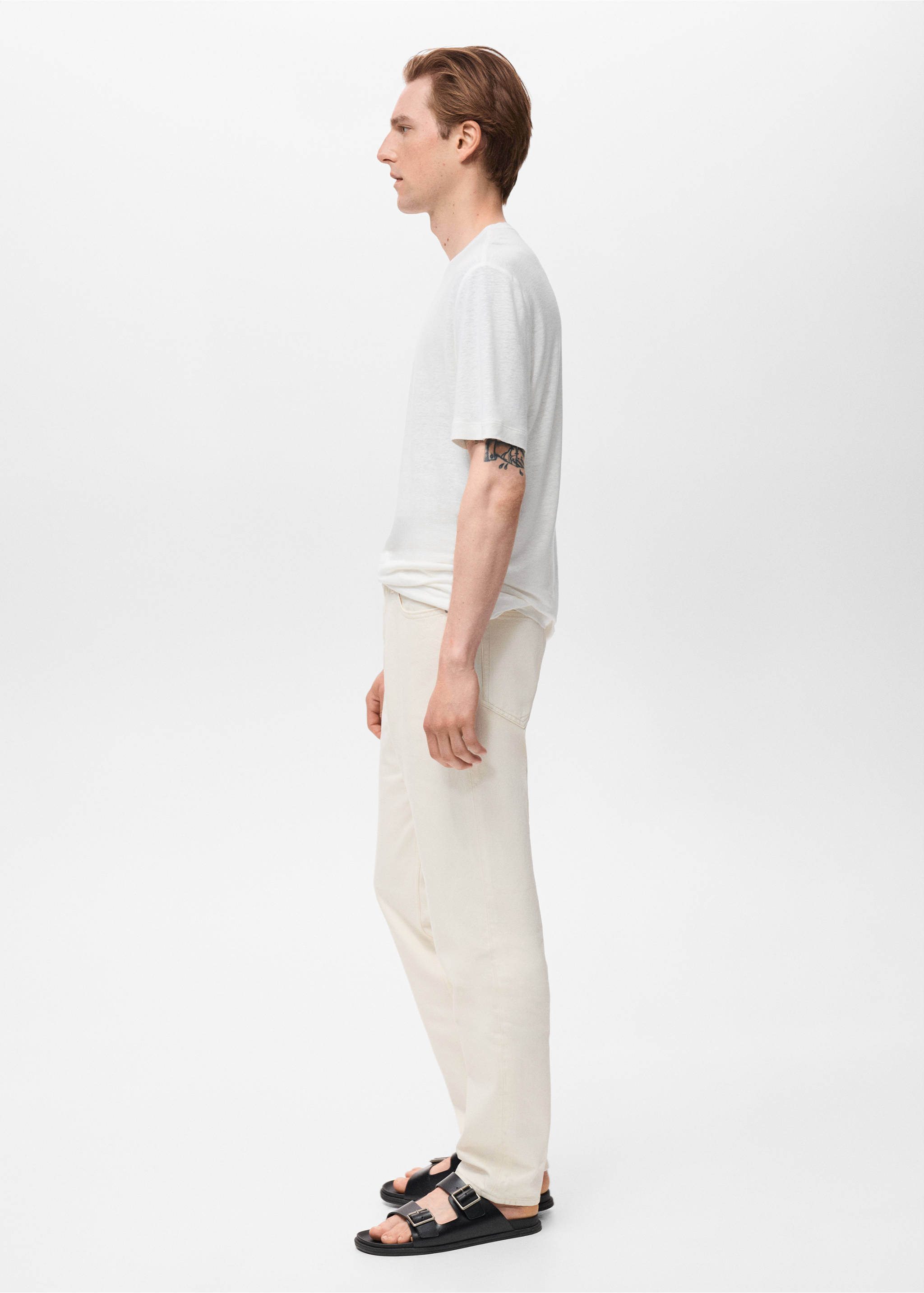 Linen slim-fit t-shirt - Details of the article 2, White. Ref: 17041211-00.
