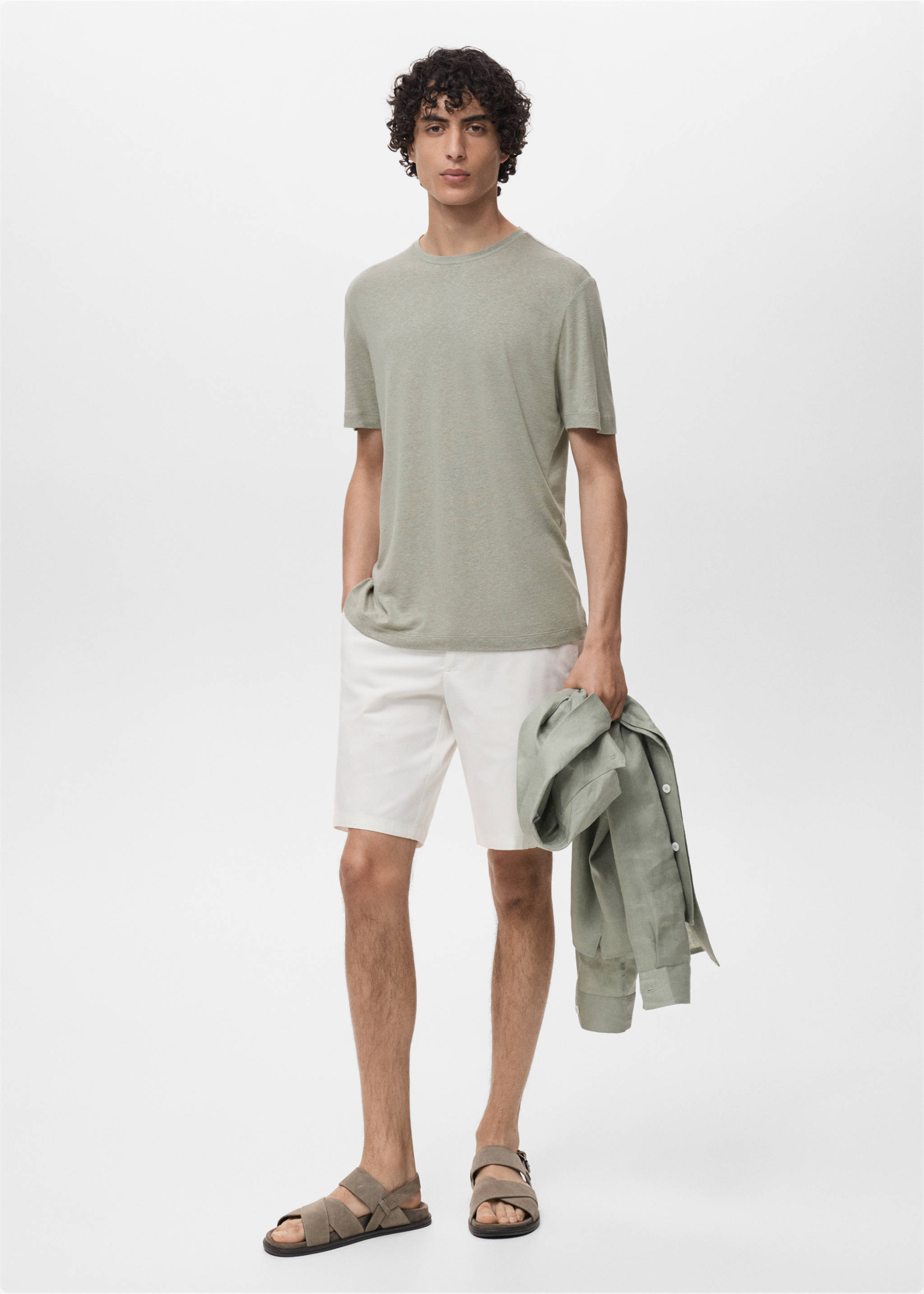 Linen slim-fit t-shirt - General plane, Mint Green. Ref: 17041211-00.