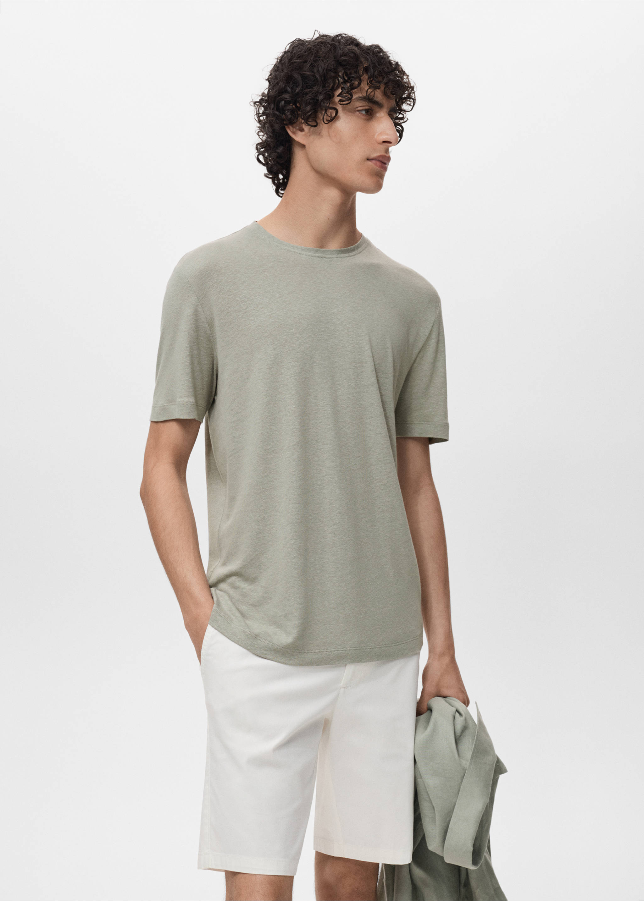 Linen slim-fit t-shirt - Medium plane, Mint Green. Ref: 17041211-00.