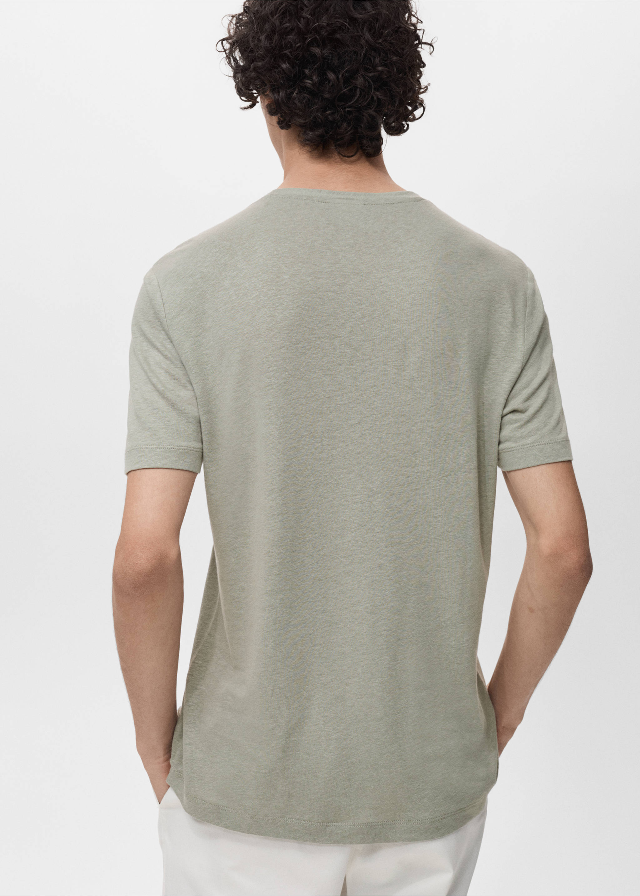 Linen slim-fit t-shirt - Reverse of the article, Mint Green. Ref: 17041211-00.