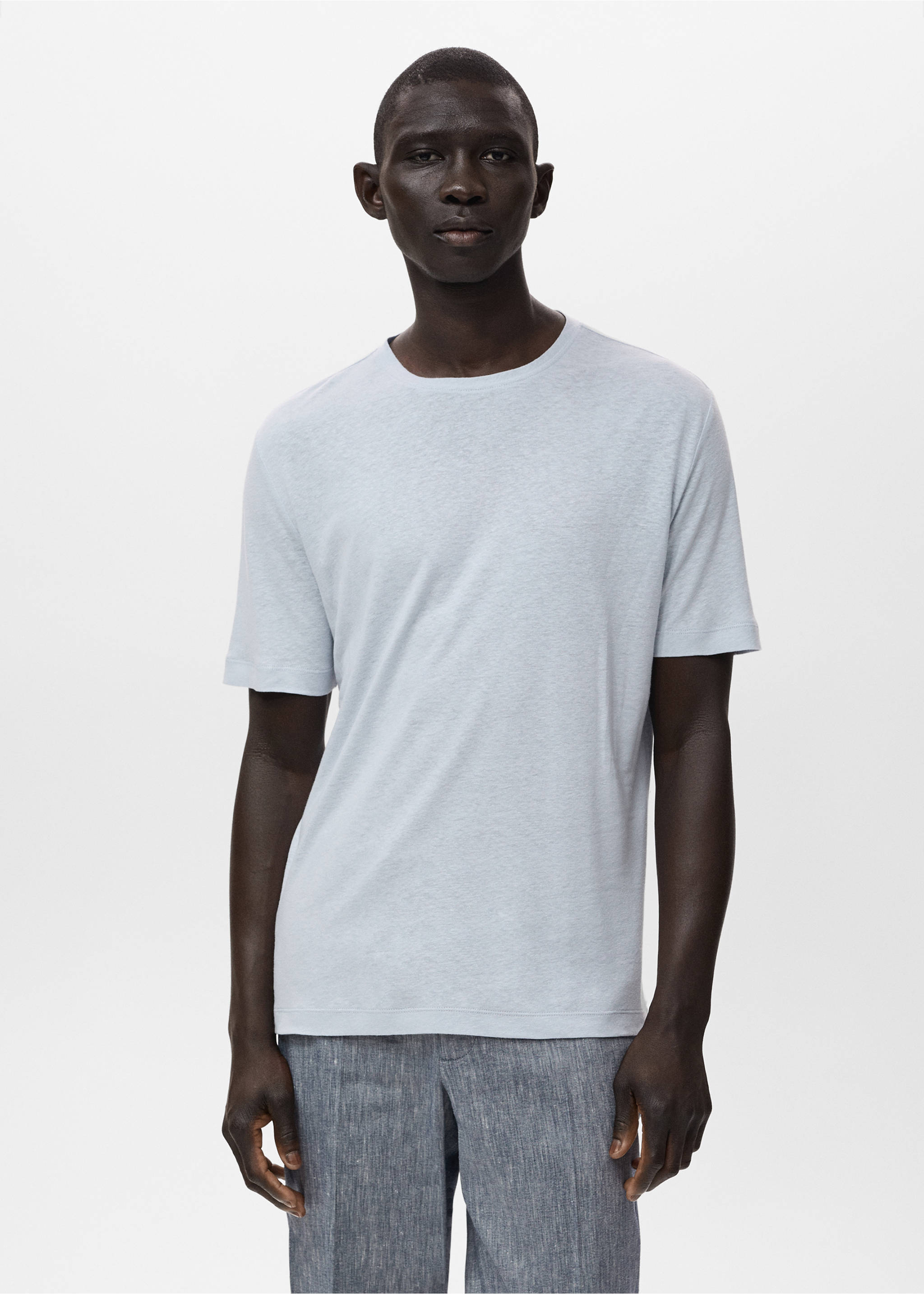 Linen slim-fit t-shirt - Medium plane, Aqua Green. Ref: 17041211-00.