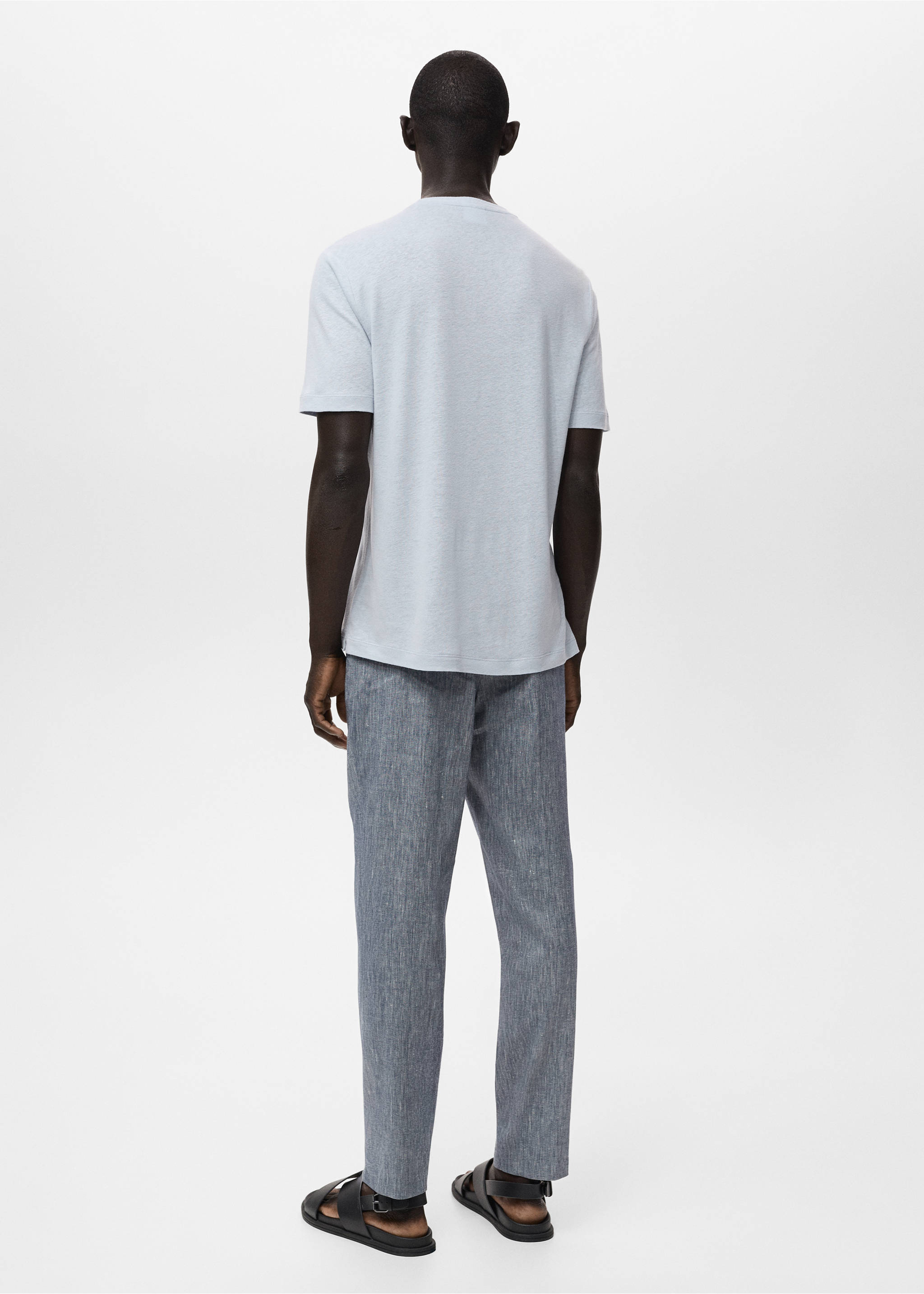 Linen slim-fit t-shirt - Reverse of the article, Aqua Green. Ref: 17041211-00.