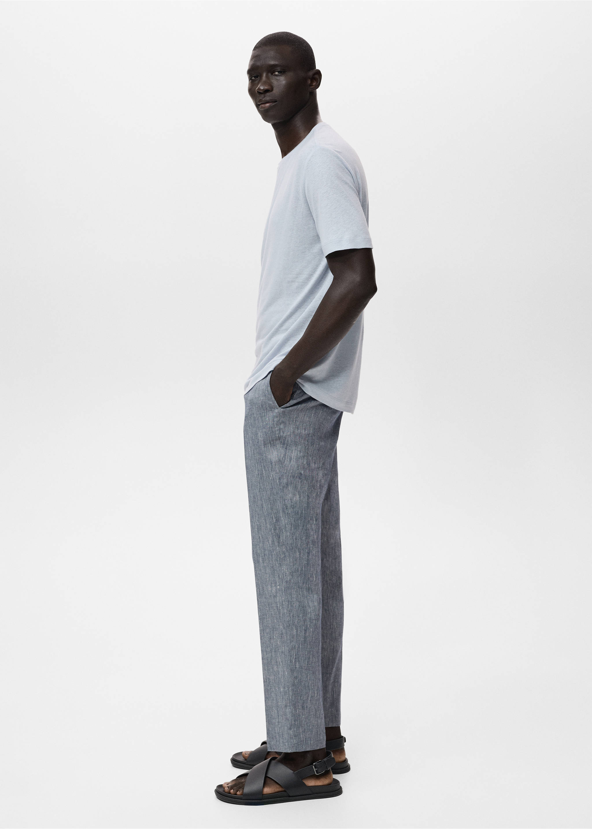 Linen slim-fit t-shirt - Details of the article 2, Aqua Green. Ref: 17041211-00.