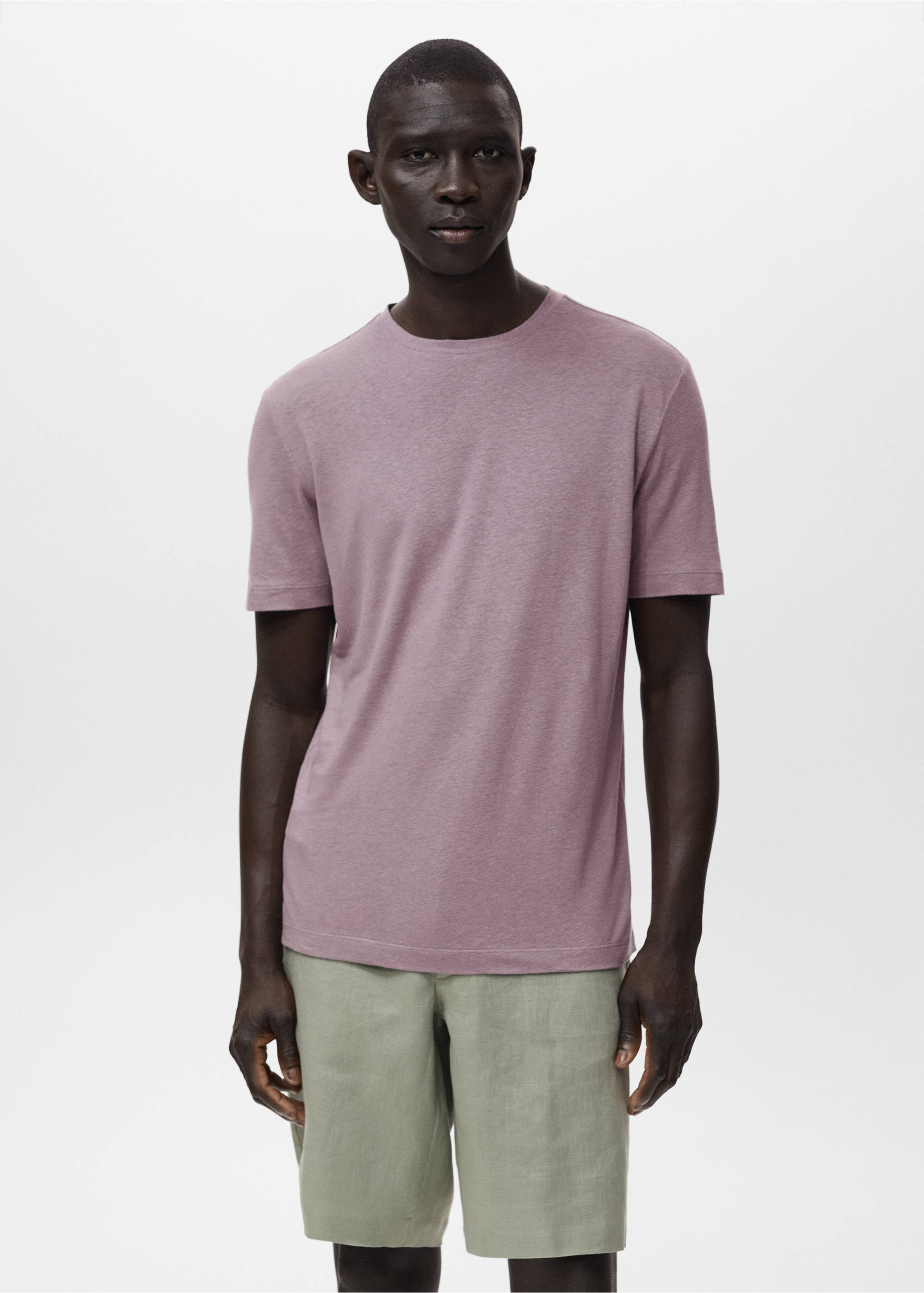 Linen slim-fit t-shirt - Medium plane, Lilac. Ref: 17041211-00.
