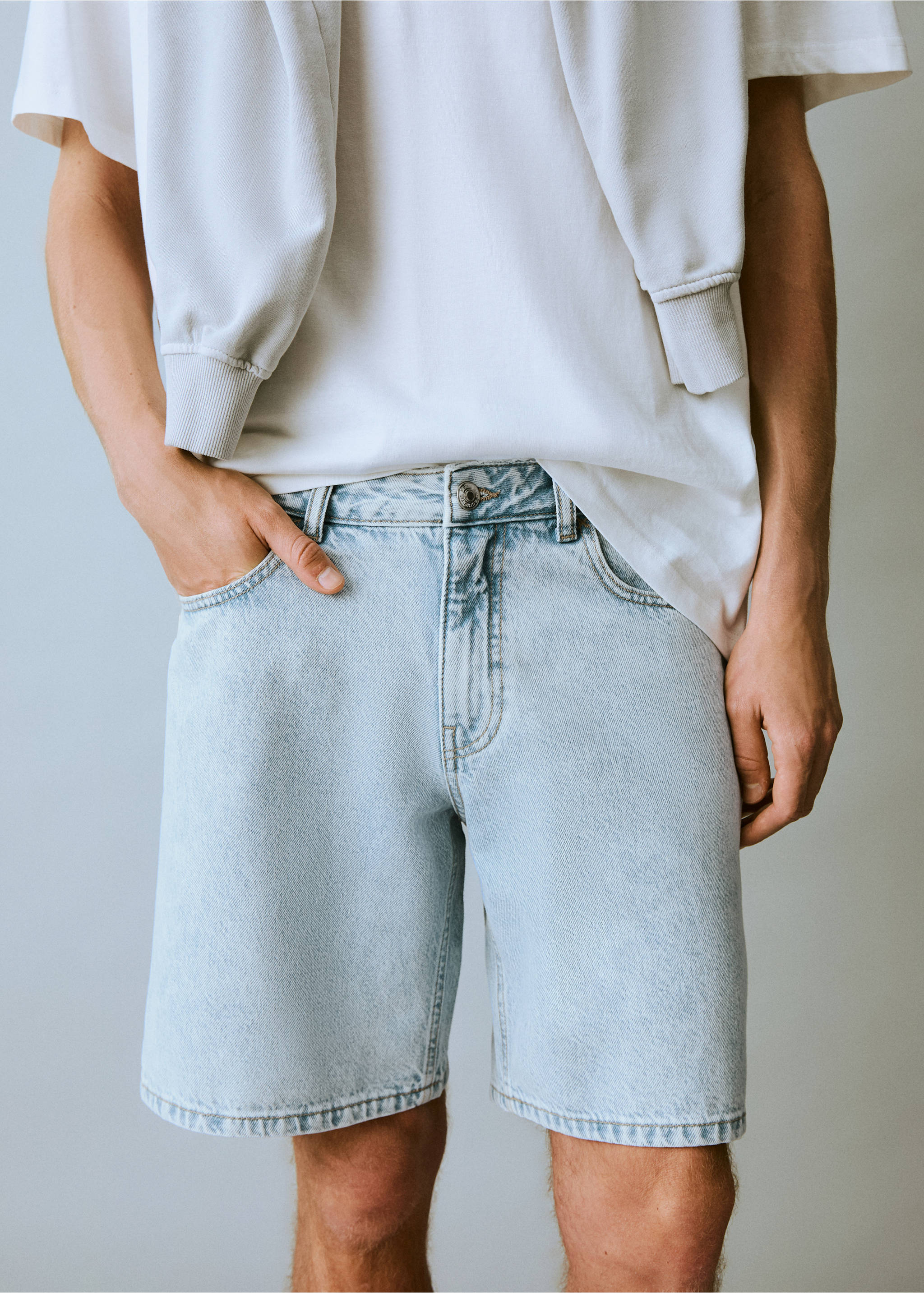 Cotton denim shorts - Details of the article 1, Light Blue. Ref: 17041212-00.