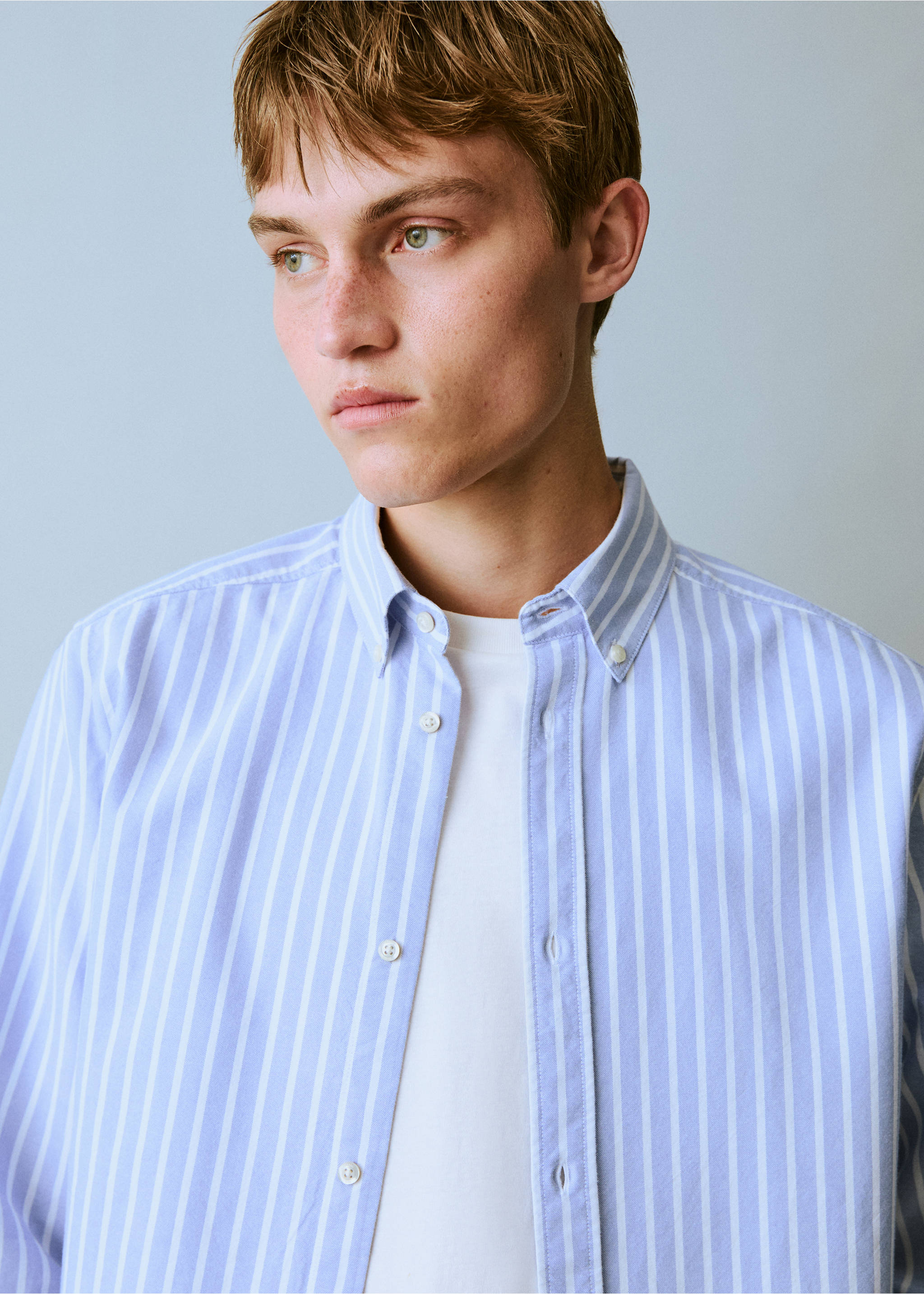 Striped Oxford shirt - Details of the article 1, Blue. Ref: 17041214-00.