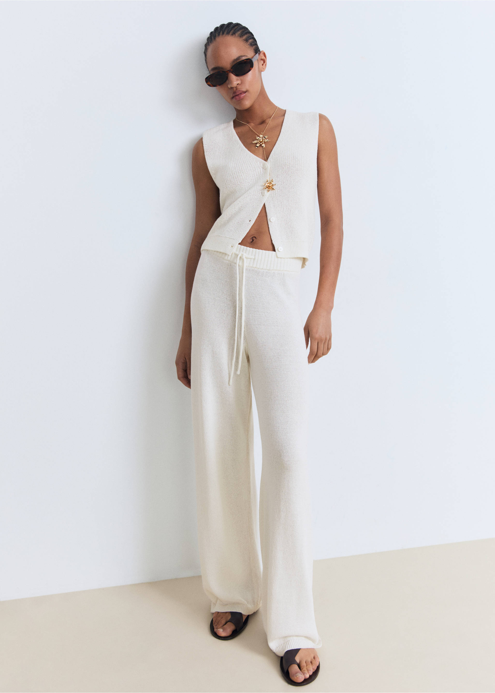 Pantalon maille ajourée - Plan général, Blanc. Ref: 17041218-00.