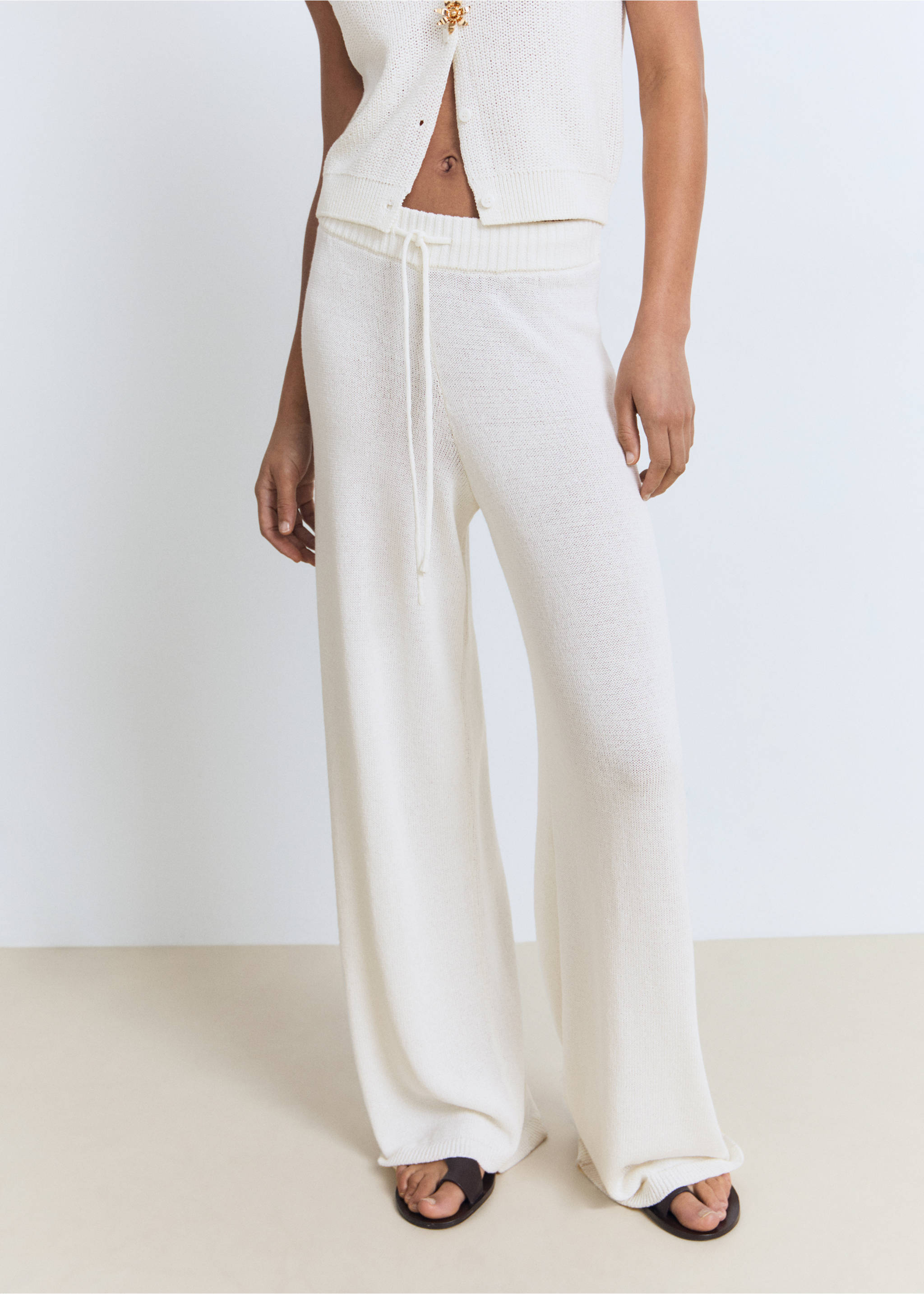 Pantalon maille ajourée - Plan moyen, Blanc. Ref: 17041218-00.