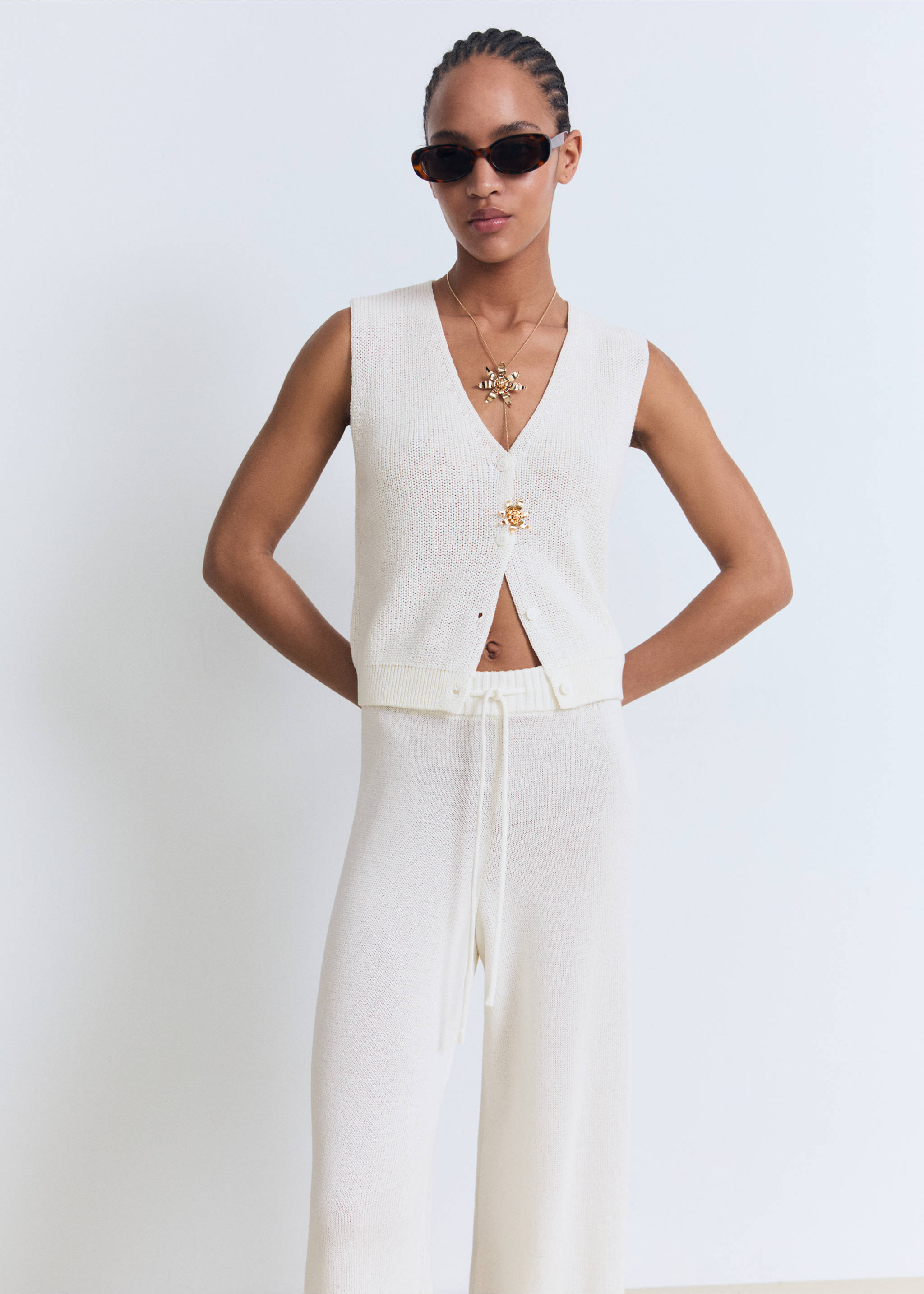 Pantalon maille ajourée - Détail de l'article 1, Blanc. Ref: 17041218-00.