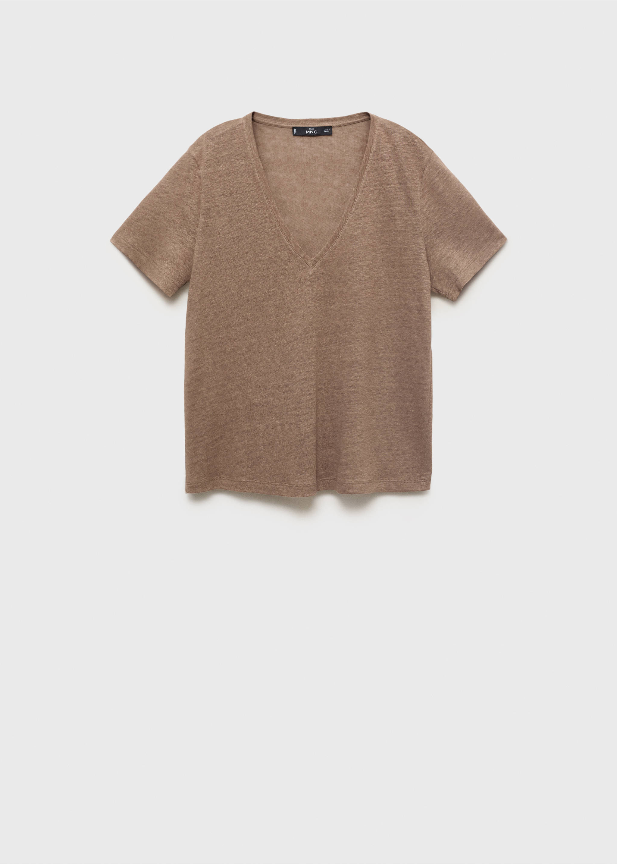 V-neck linen t-shirt - Article without model, Light/Pastel Brown. Ref: 17041219-00.