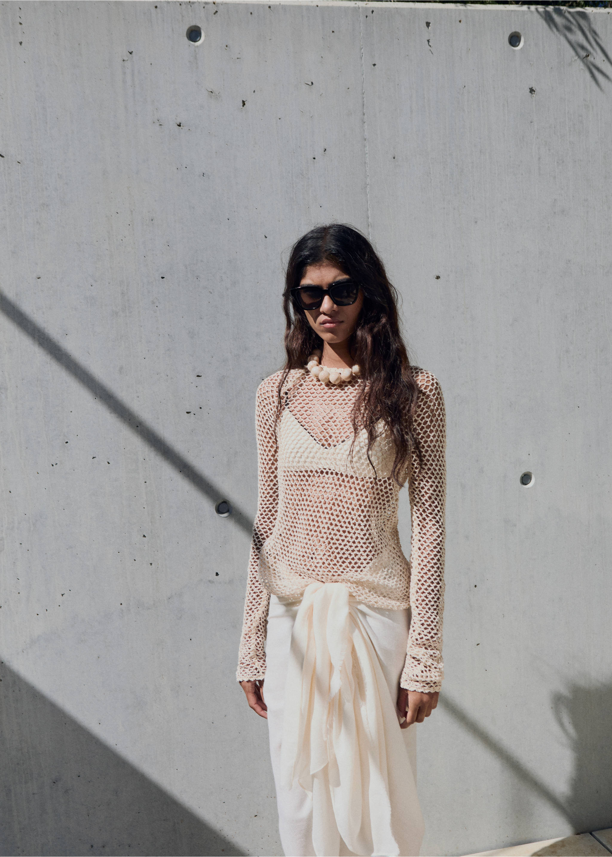 Jersey crochet manga larga - Plano medio, Crudo. Ref: 17041220-00.