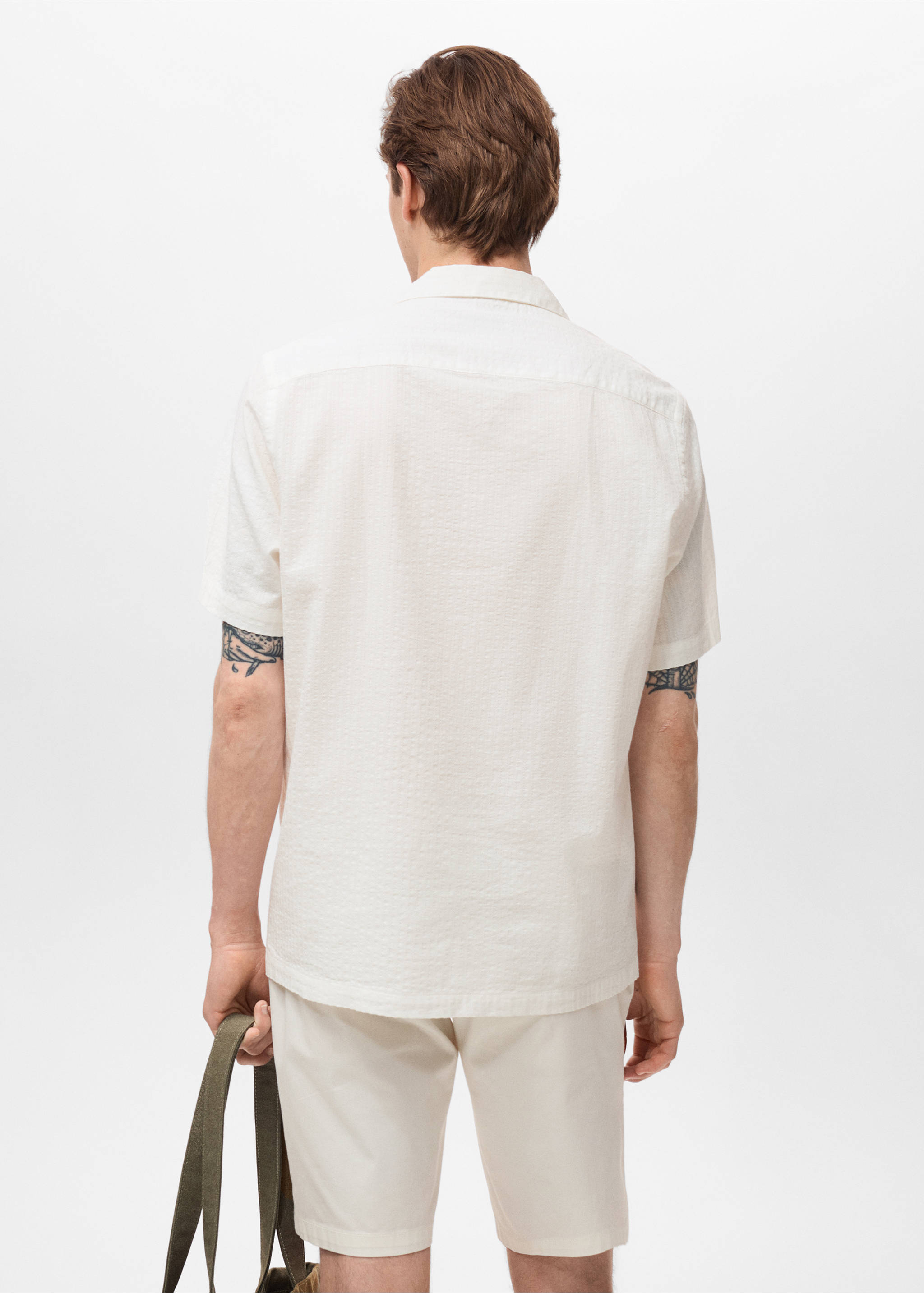 Chemise regular-fit seersucker - Verso de l’article, Blanc cassé. Ref: 17041228-00.