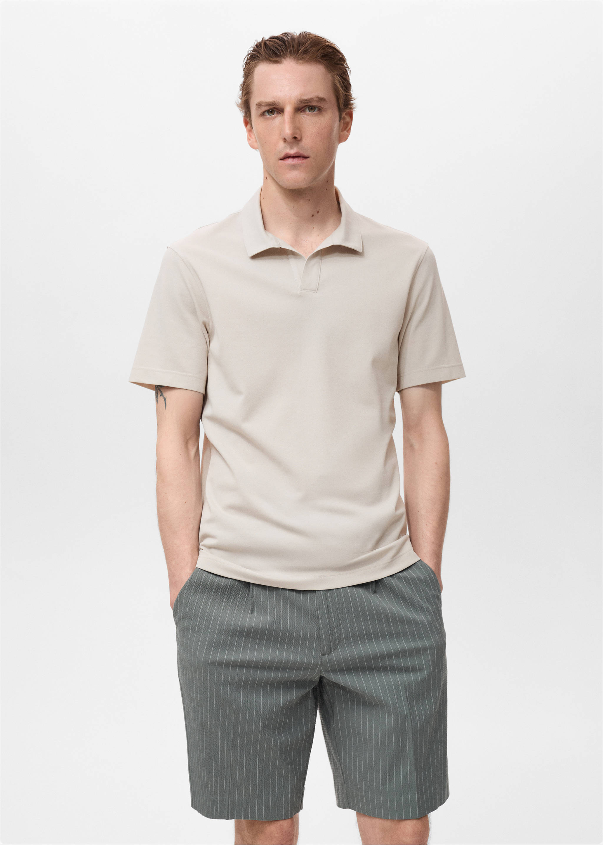 Cotton piqué polo shirt - Medium plane, Ivory White. Ref: 17041231-00.