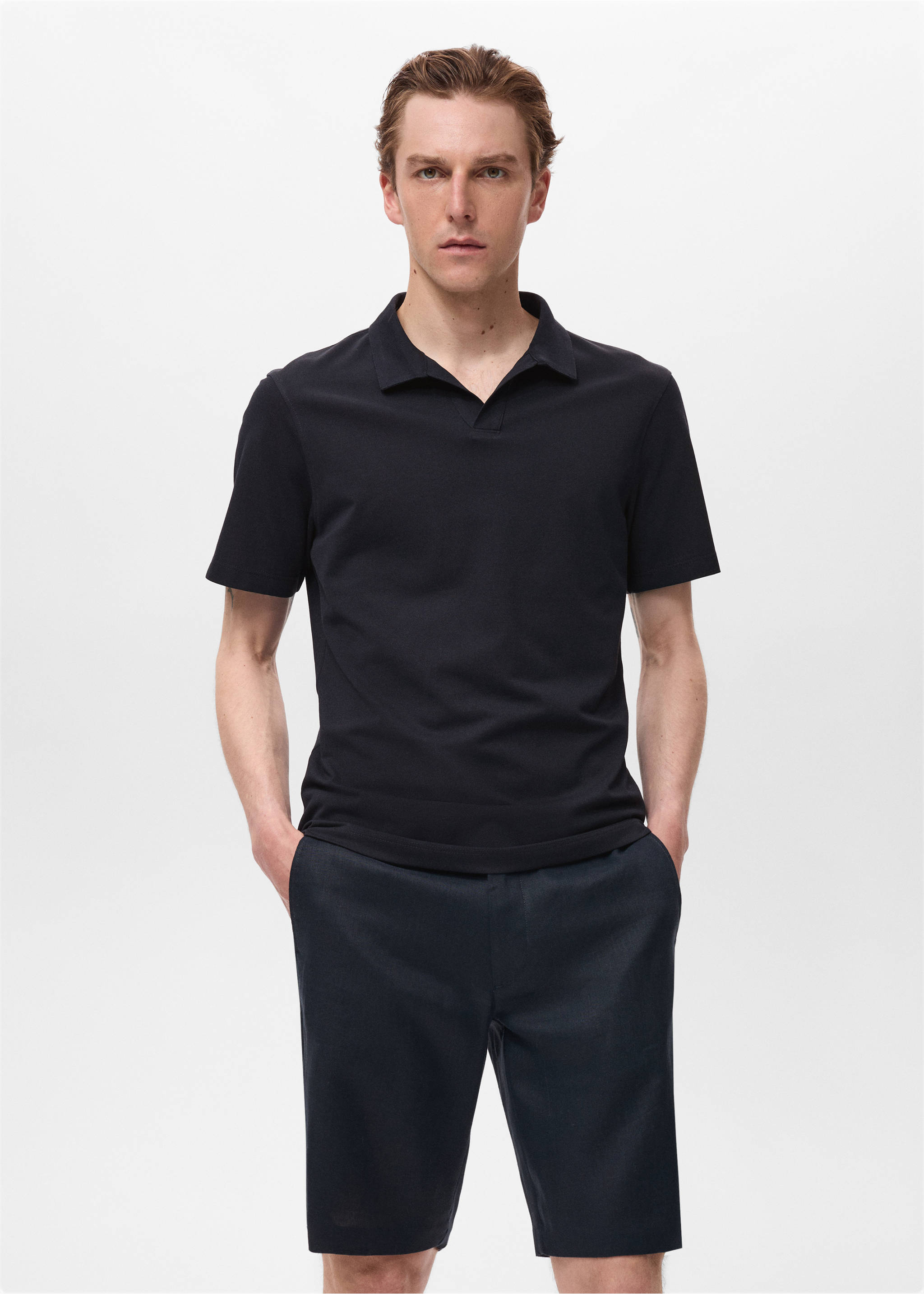 Cotton piqué polo shirt - Medium plane, Night Blue. Ref: 17041231-00.