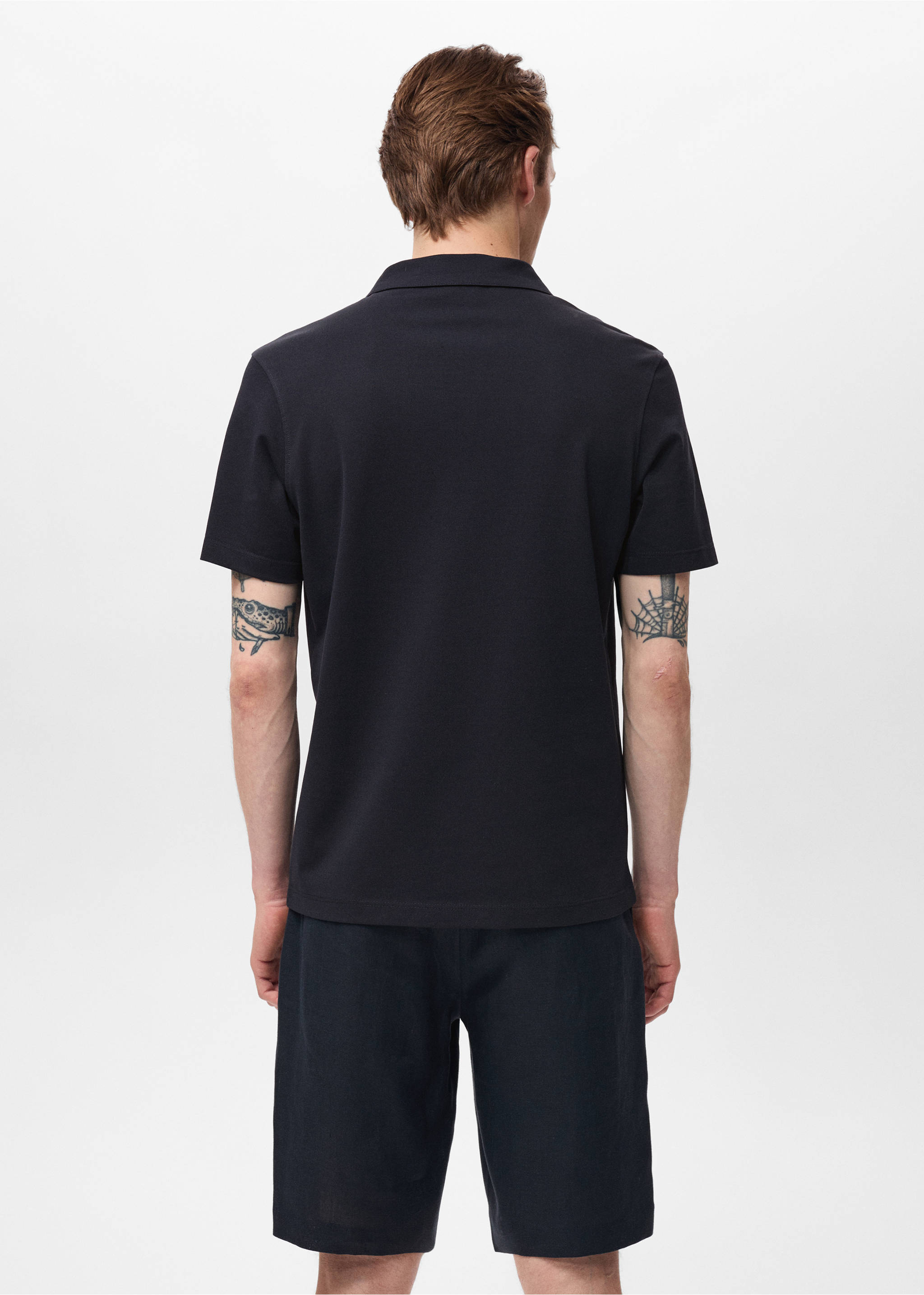 Cotton piqué polo shirt - Reverse of the article, Night Blue. Ref: 17041231-00.