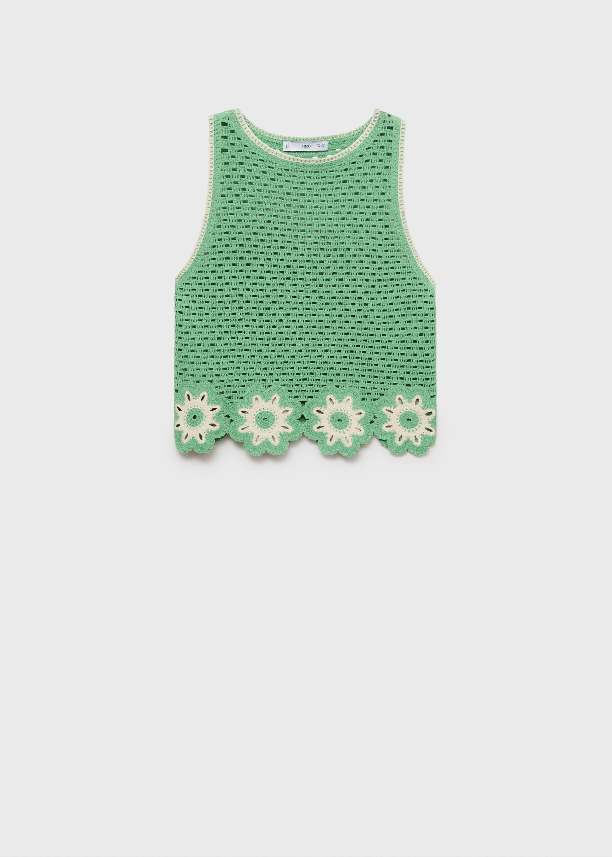 Crochet top with floral finishes - Article without model, Pastel Green. Ref: 17041237-00.
