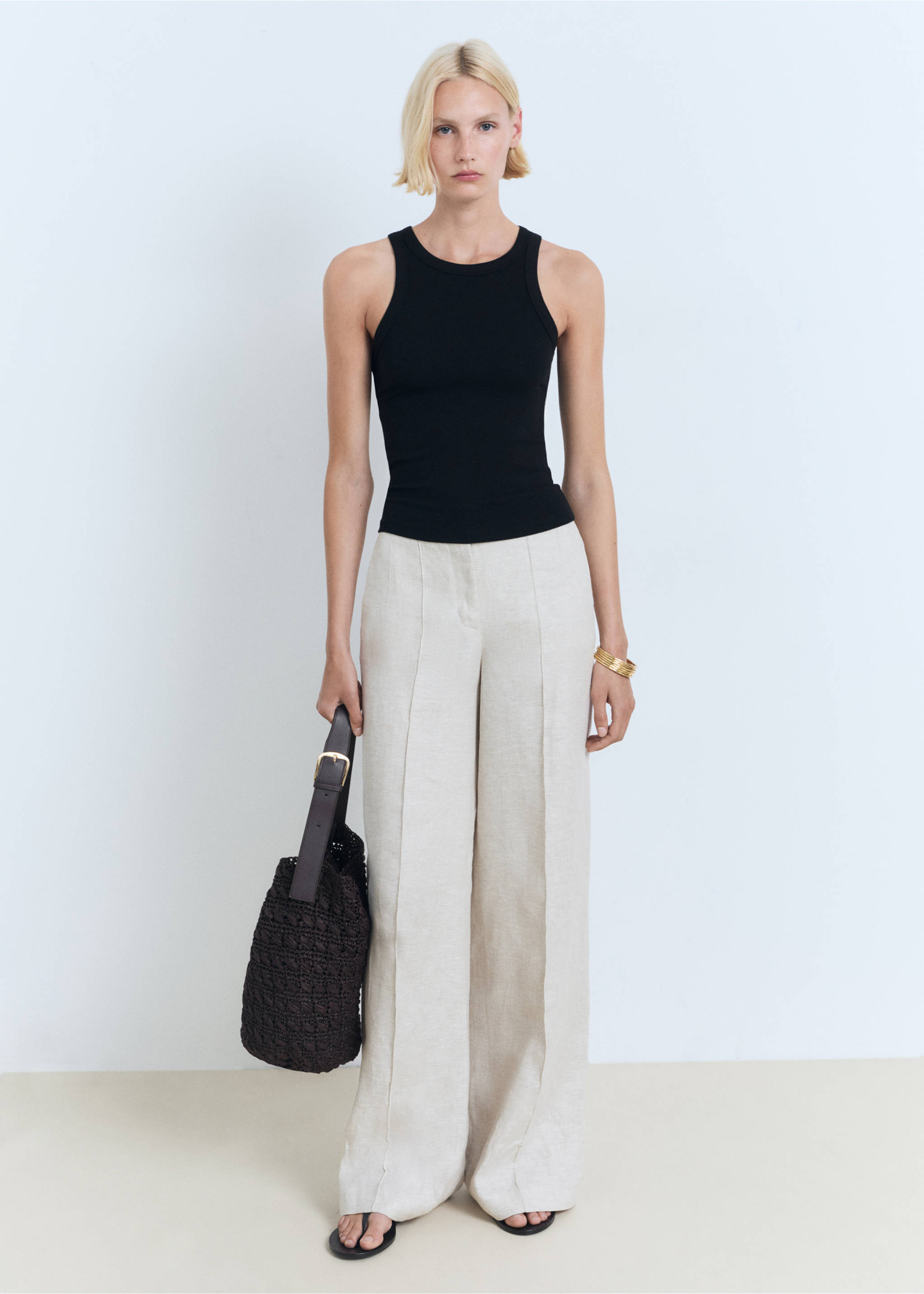 Geripptes Top aus Baumwoll-Mix - Allgemeine Ansicht, Schwarz. Ref: 17041240-00.