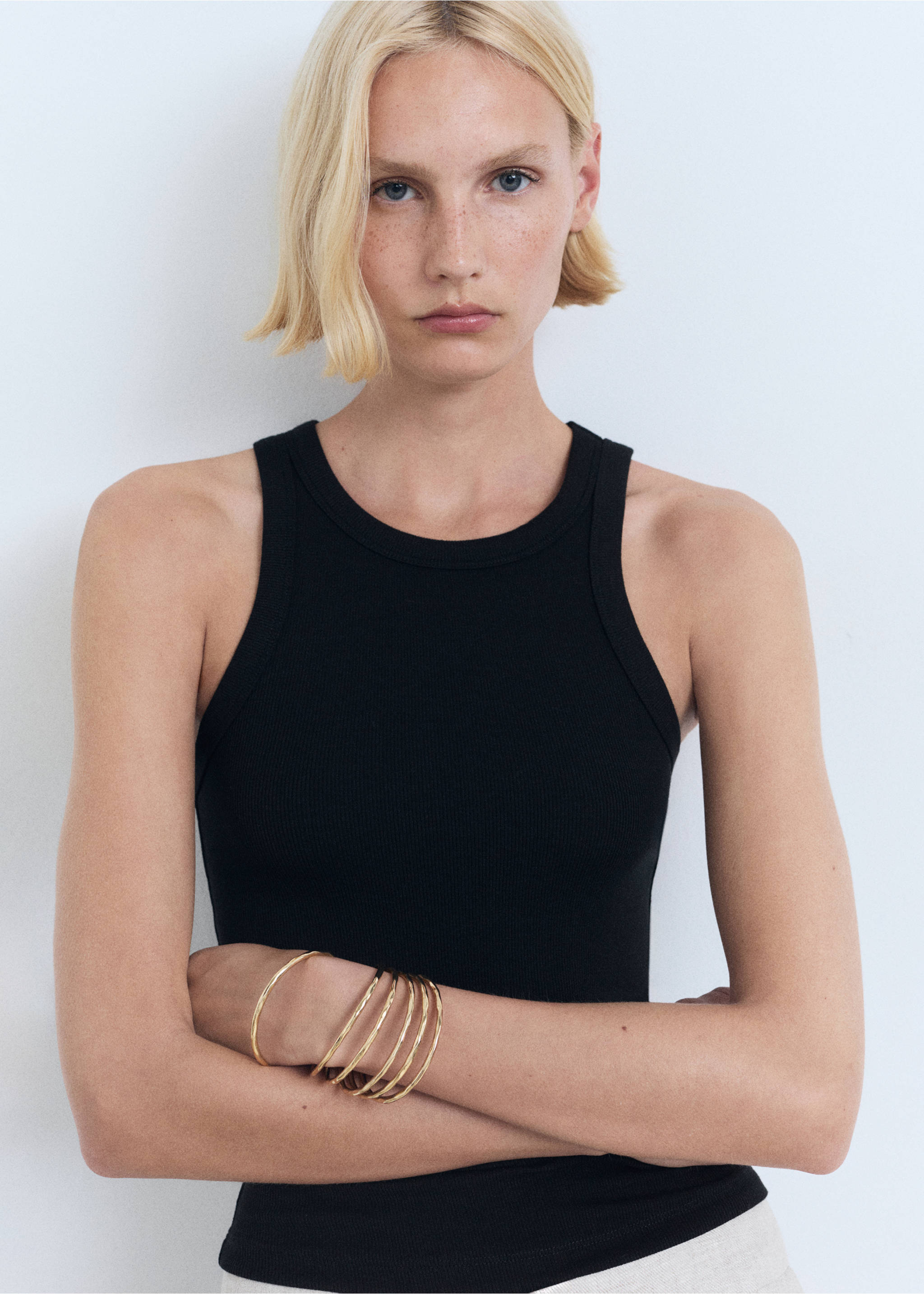 Geripptes Top aus Baumwoll-Mix - Mittlere Ansicht, Schwarz. Ref: 17041240-00.