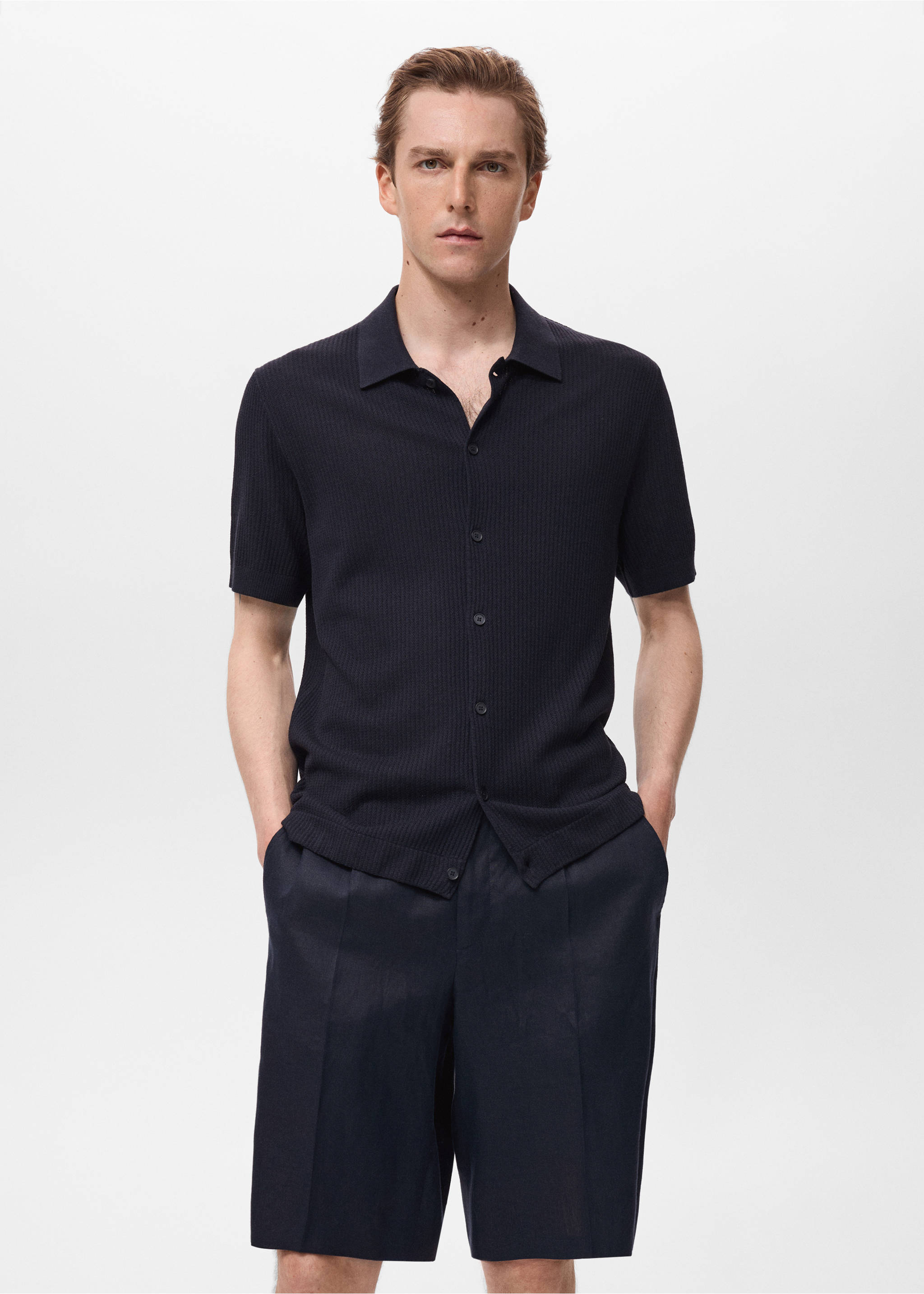 Rib-knit shirt - Medium plane, Navy. Ref: 17041244-00.