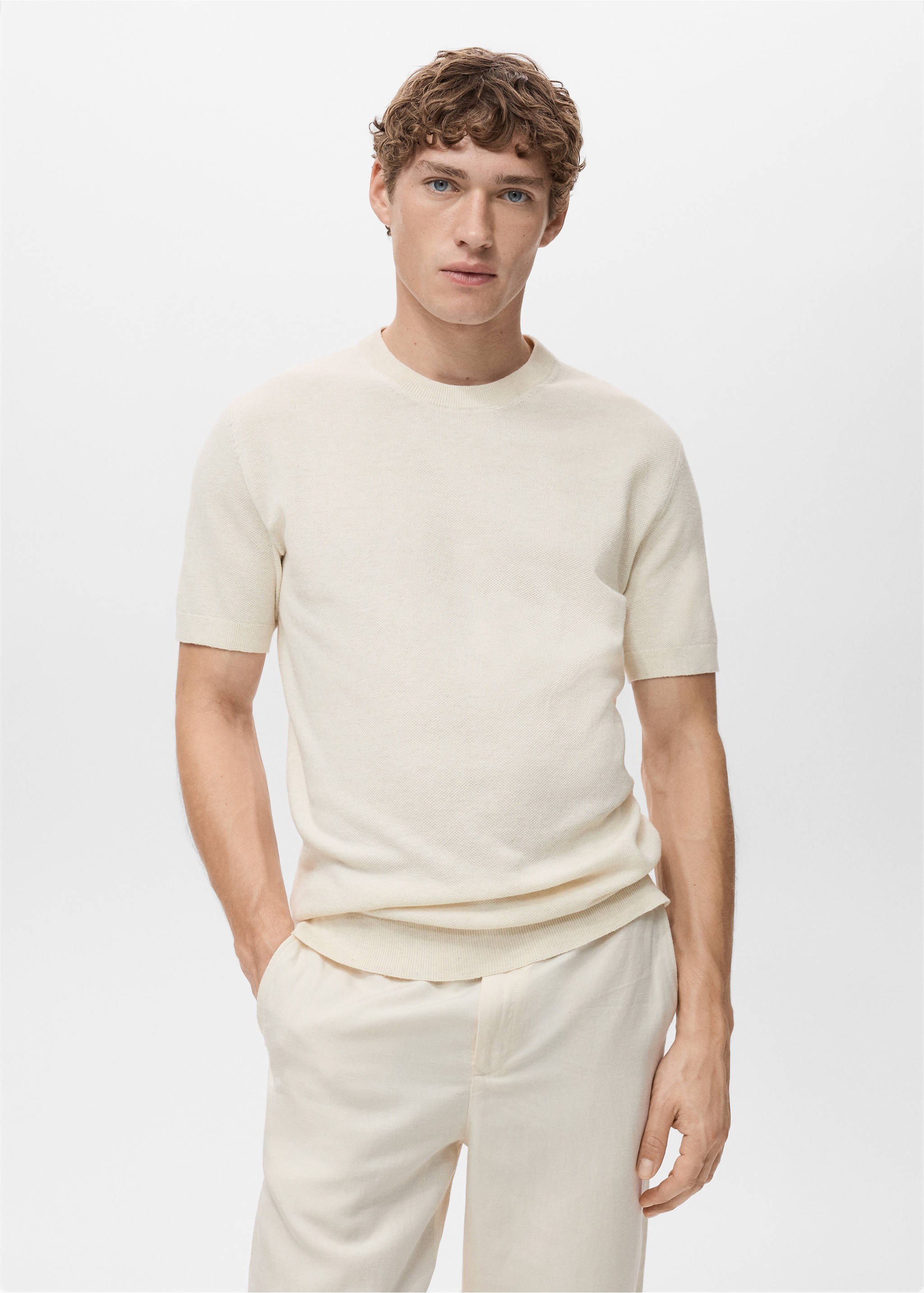 Cotton fine-knit t-shirt - Medium plane, Ivory White. Ref: 17041247-00.