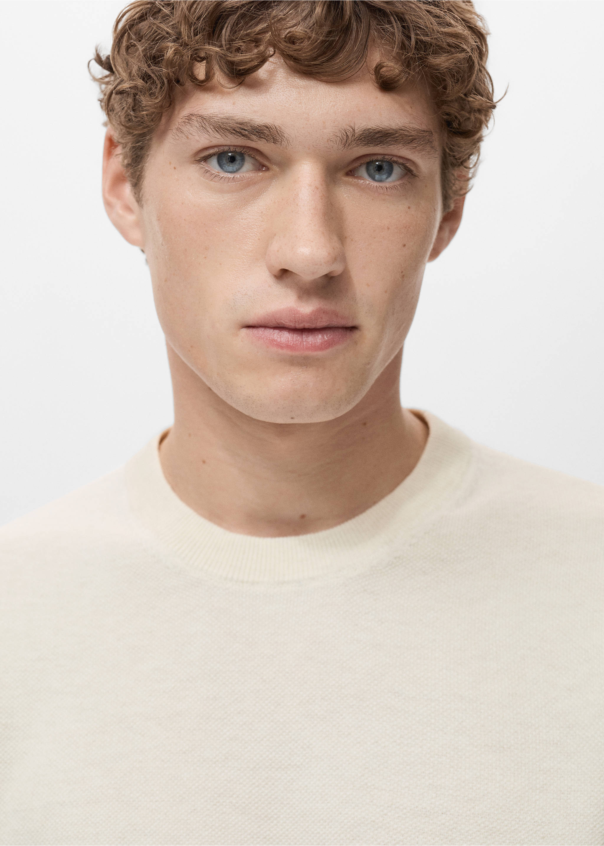 Cotton fine-knit t-shirt - Details of the article 1, Ivory White. Ref: 17041247-00.