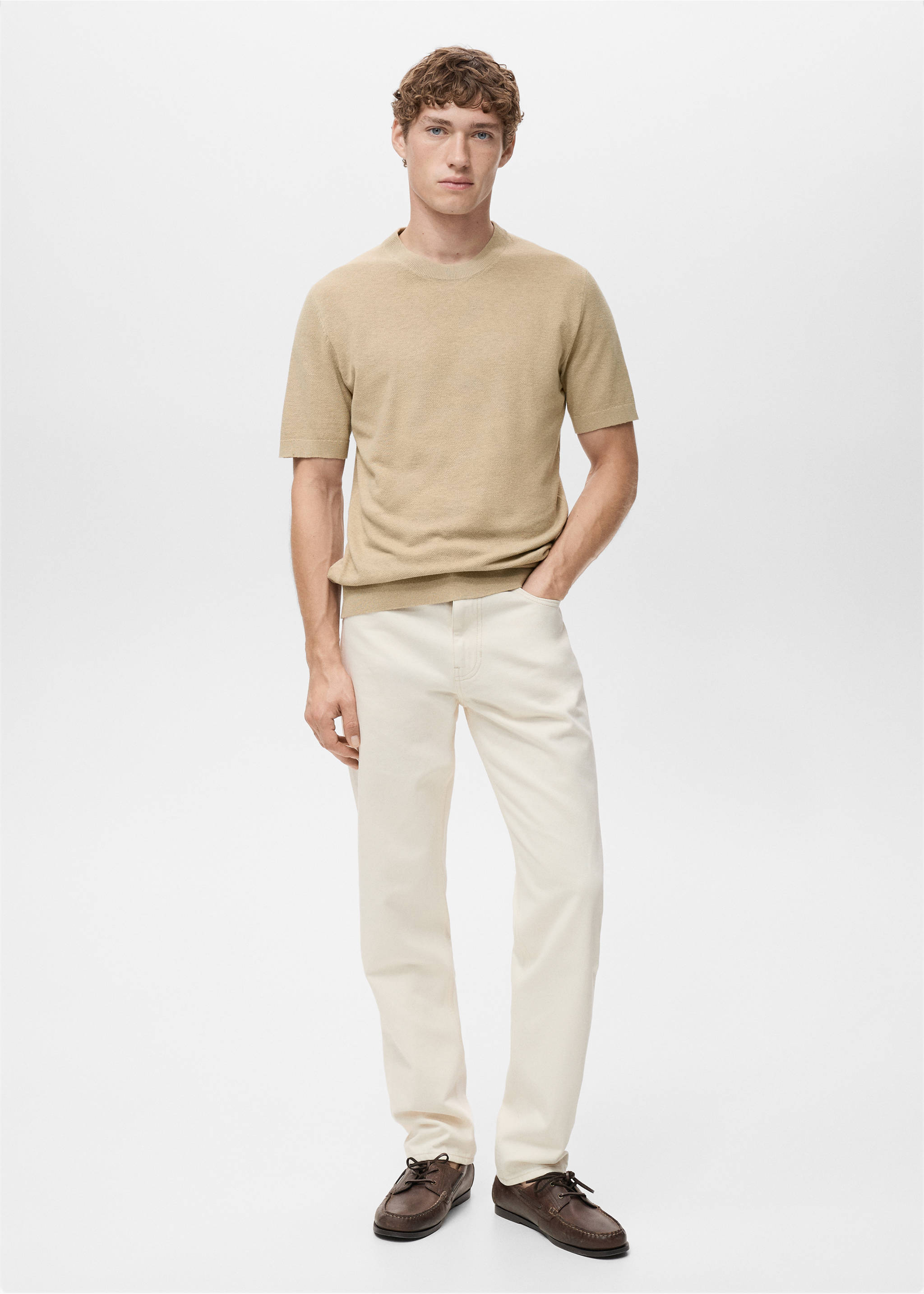 Cotton fine-knit t-shirt - General plane, Beige. Ref: 17041247-00.