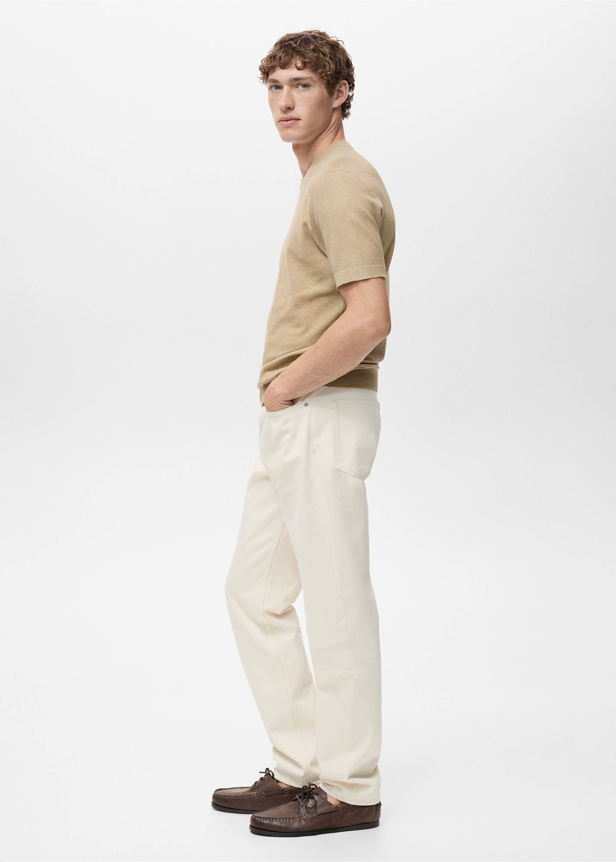 Cotton fine-knit t-shirt - Details of the article 2, Beige. Ref: 17041247-00.