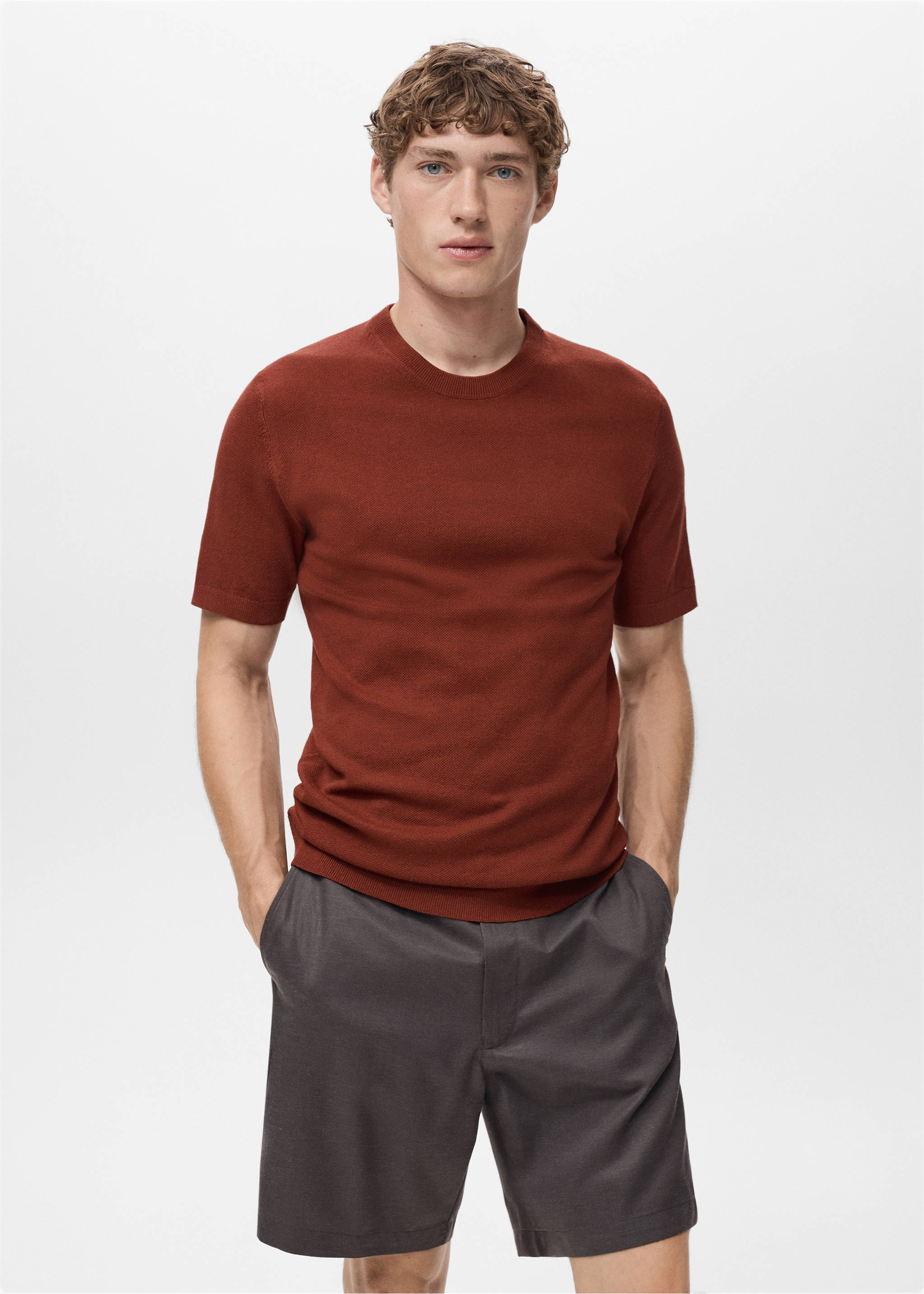 T-shirt maille fine coton - Plan moyen, Orange brûlé. Ref: 17041247-00.