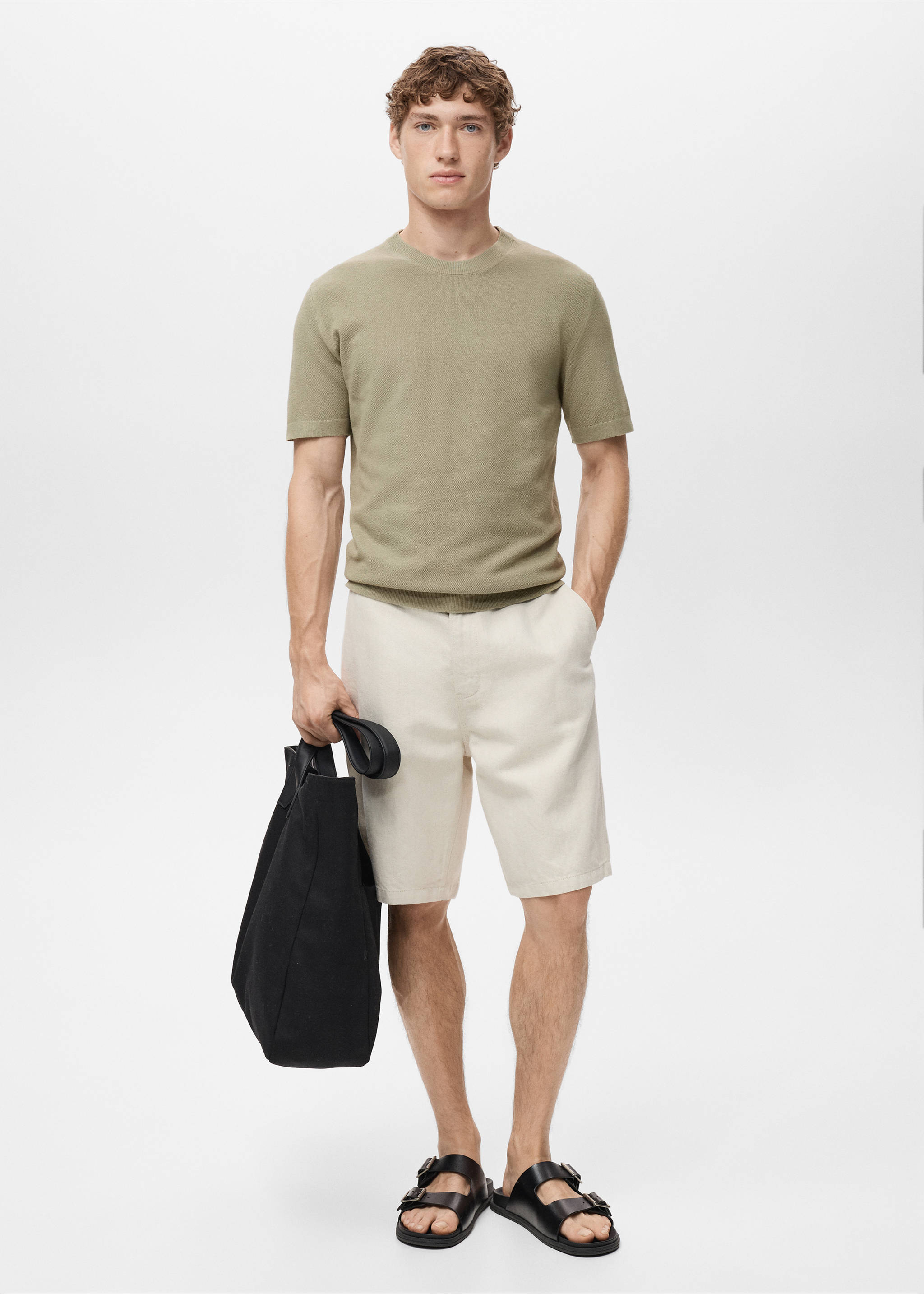 T-shirt maille fine coton - Plan général, Kaki. Ref: 17041247-00.