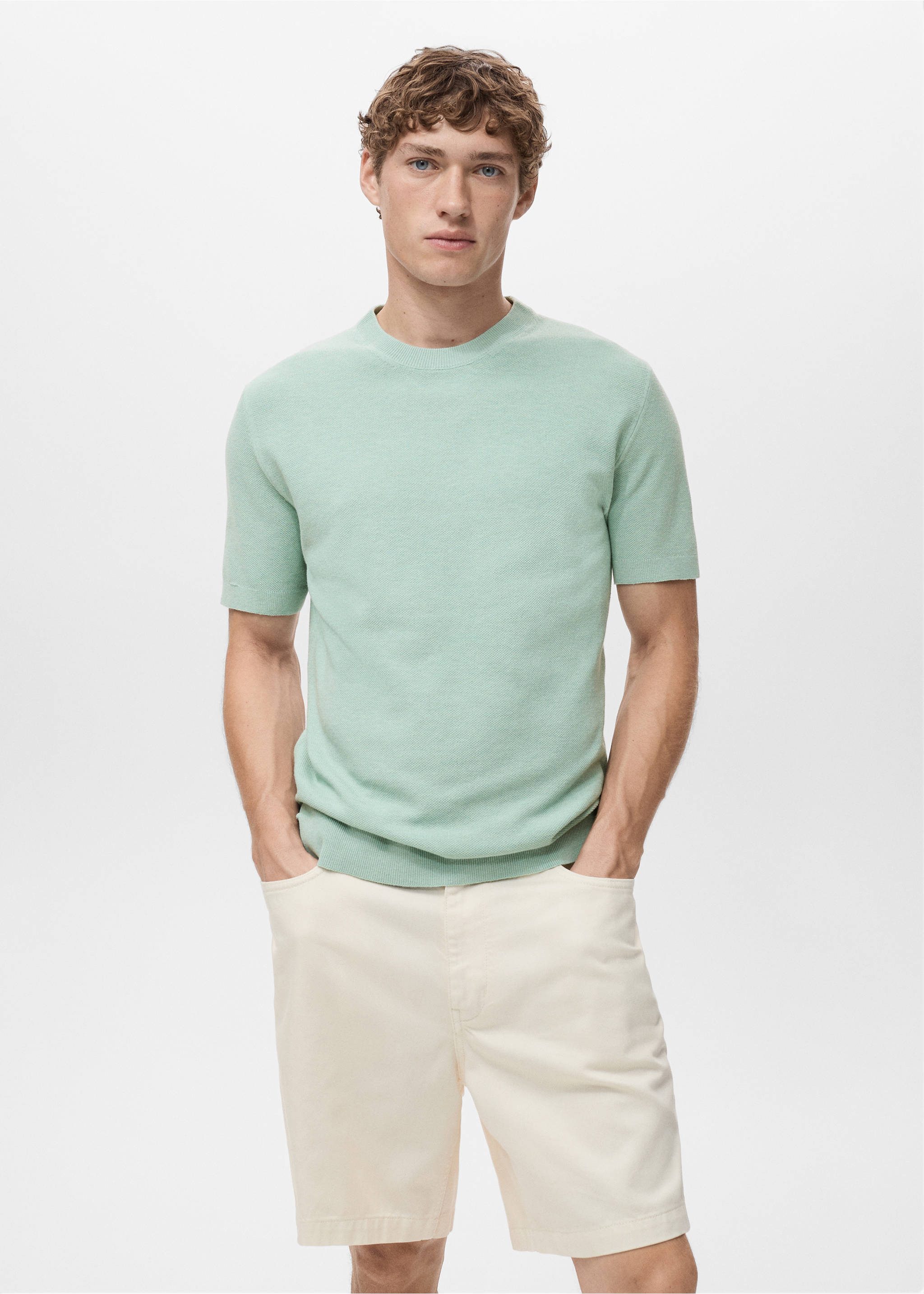 Cotton fine-knit t-shirt - Medium plane, Turquoise. Ref: 17041247-00.