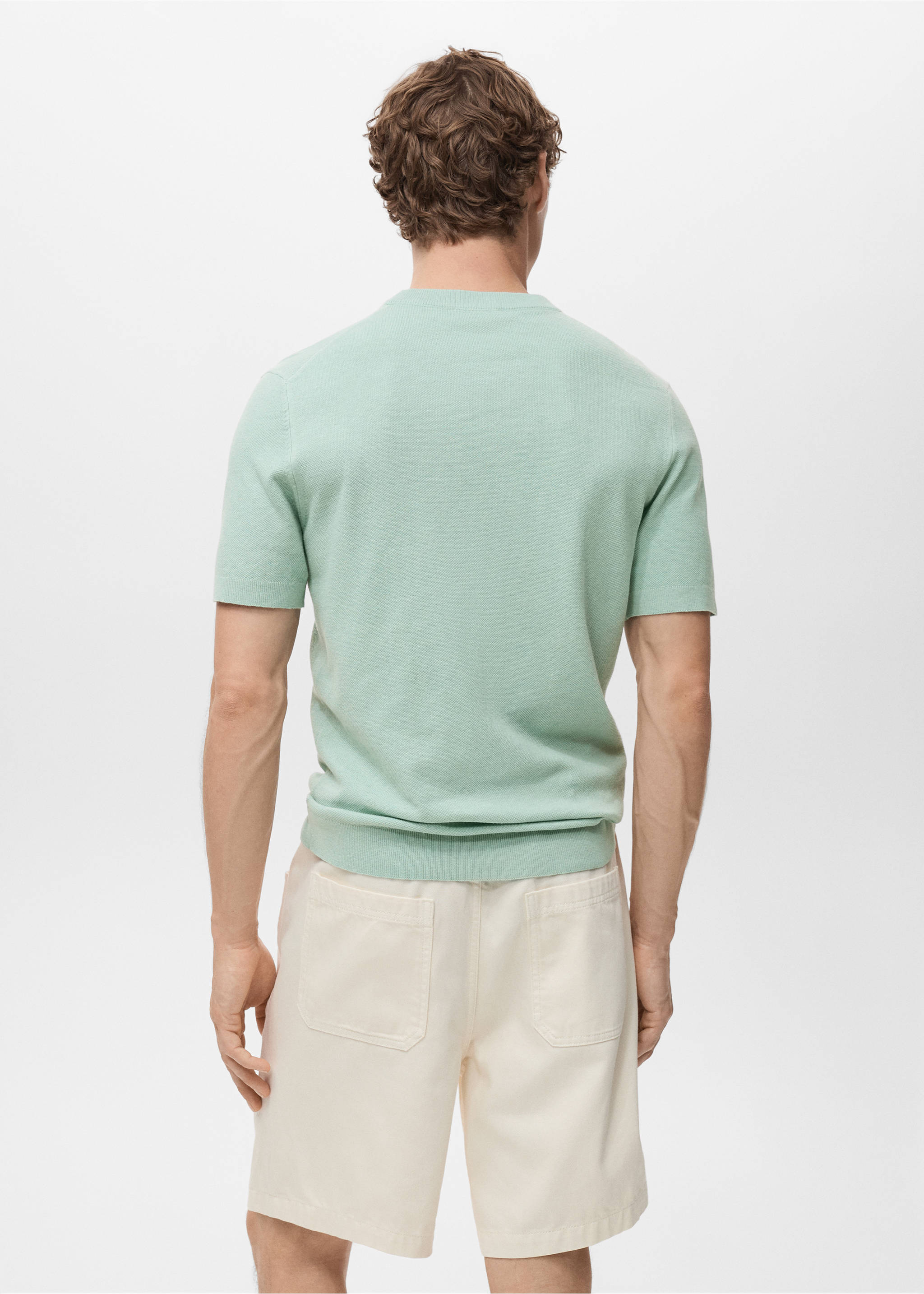 Cotton fine-knit t-shirt - Reverse of the article, Turquoise. Ref: 17041247-00.