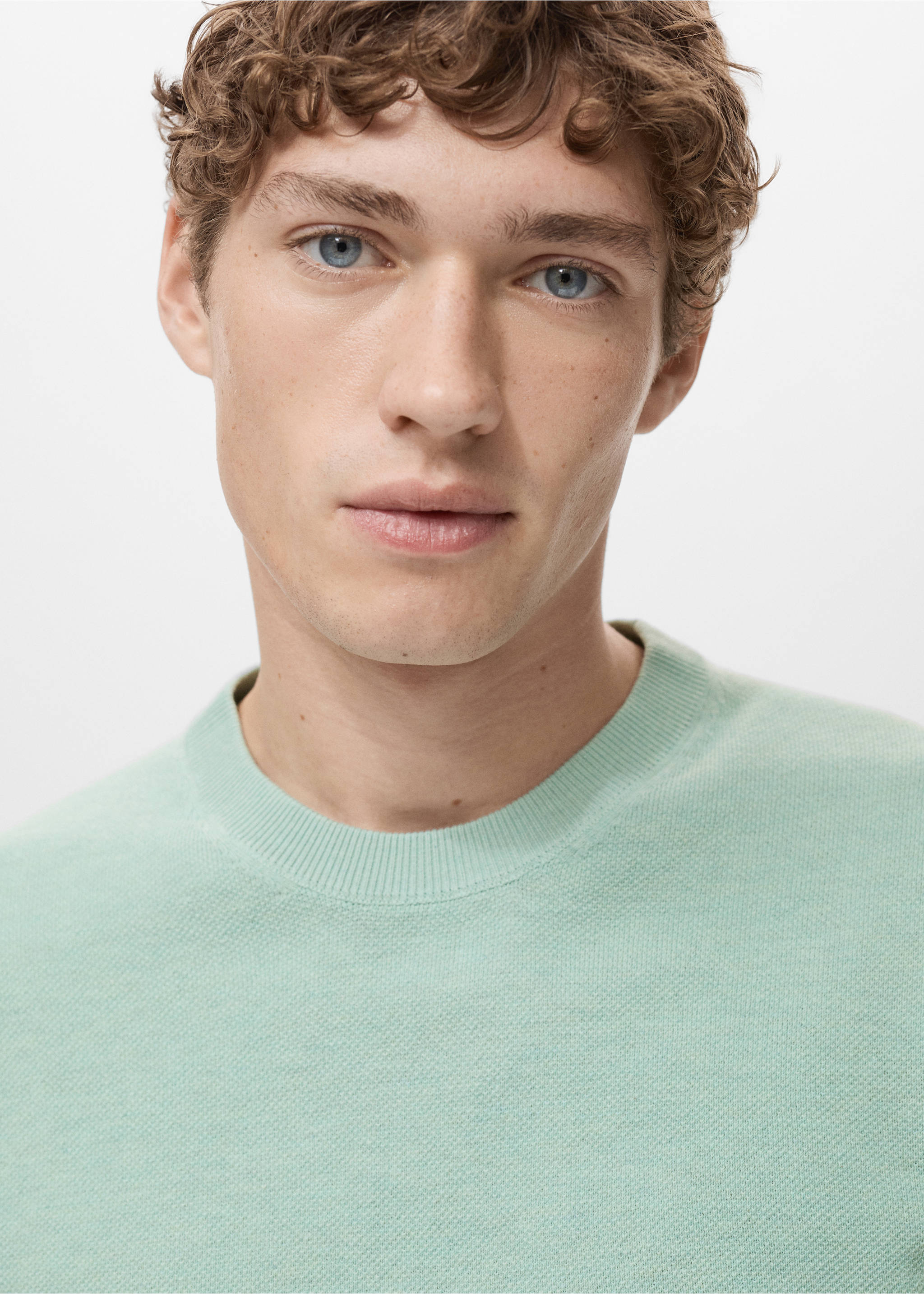 Cotton fine-knit t-shirt - Details of the article 1, Turquoise. Ref: 17041247-00.