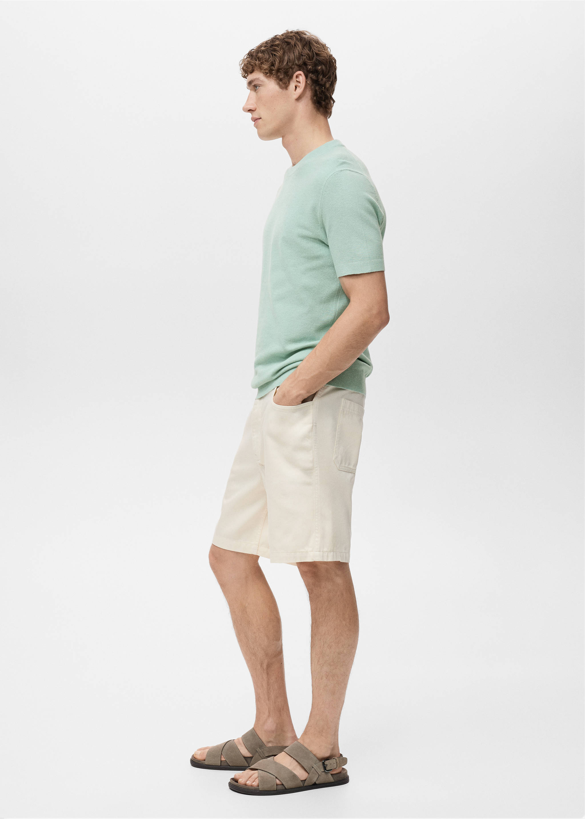 Cotton fine-knit t-shirt - Details of the article 2, Turquoise. Ref: 17041247-00.