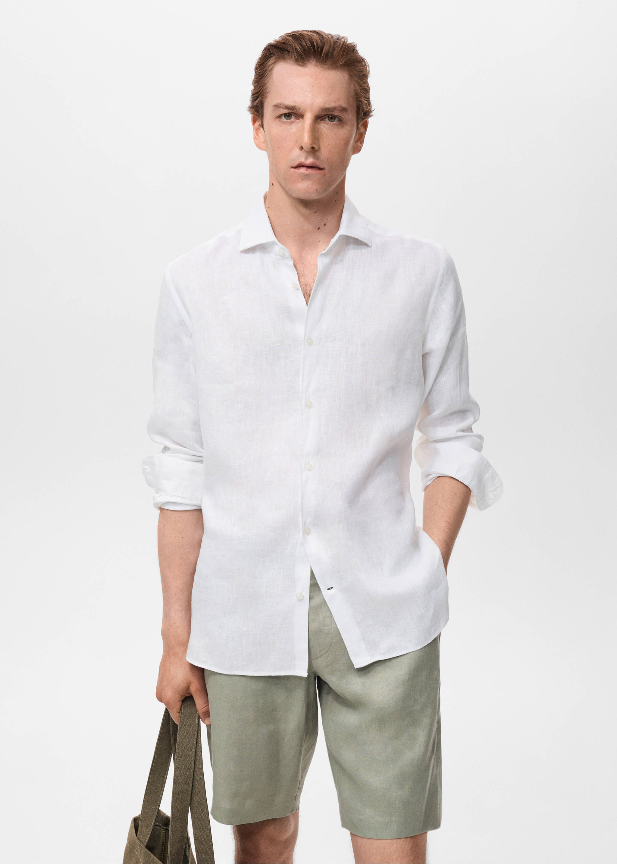 100% linen slim-fit shirt - Medium plane, White. Ref: 17041248-00.