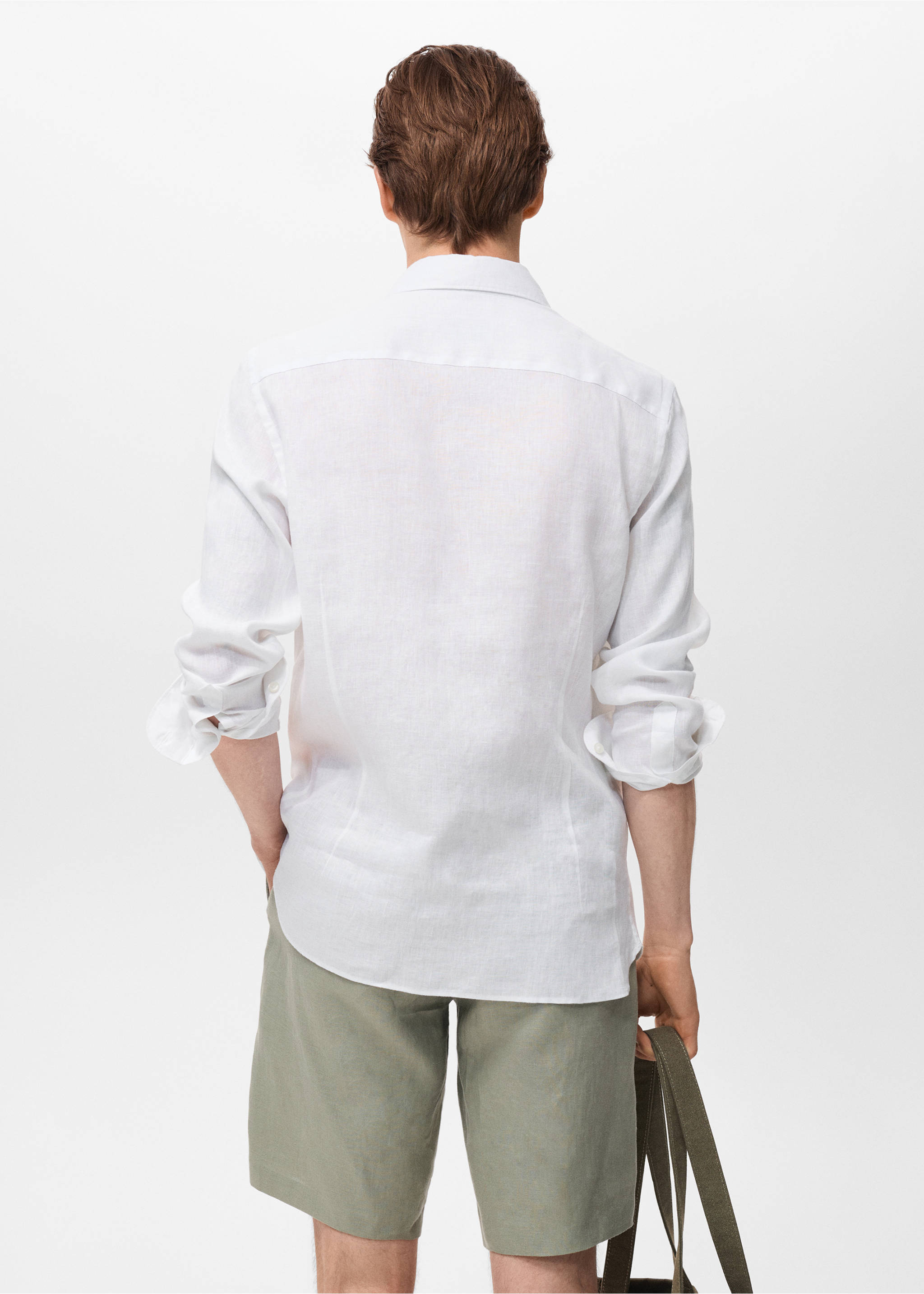 100% linen slim-fit shirt - Reverse of the article, White. Ref: 17041248-00.