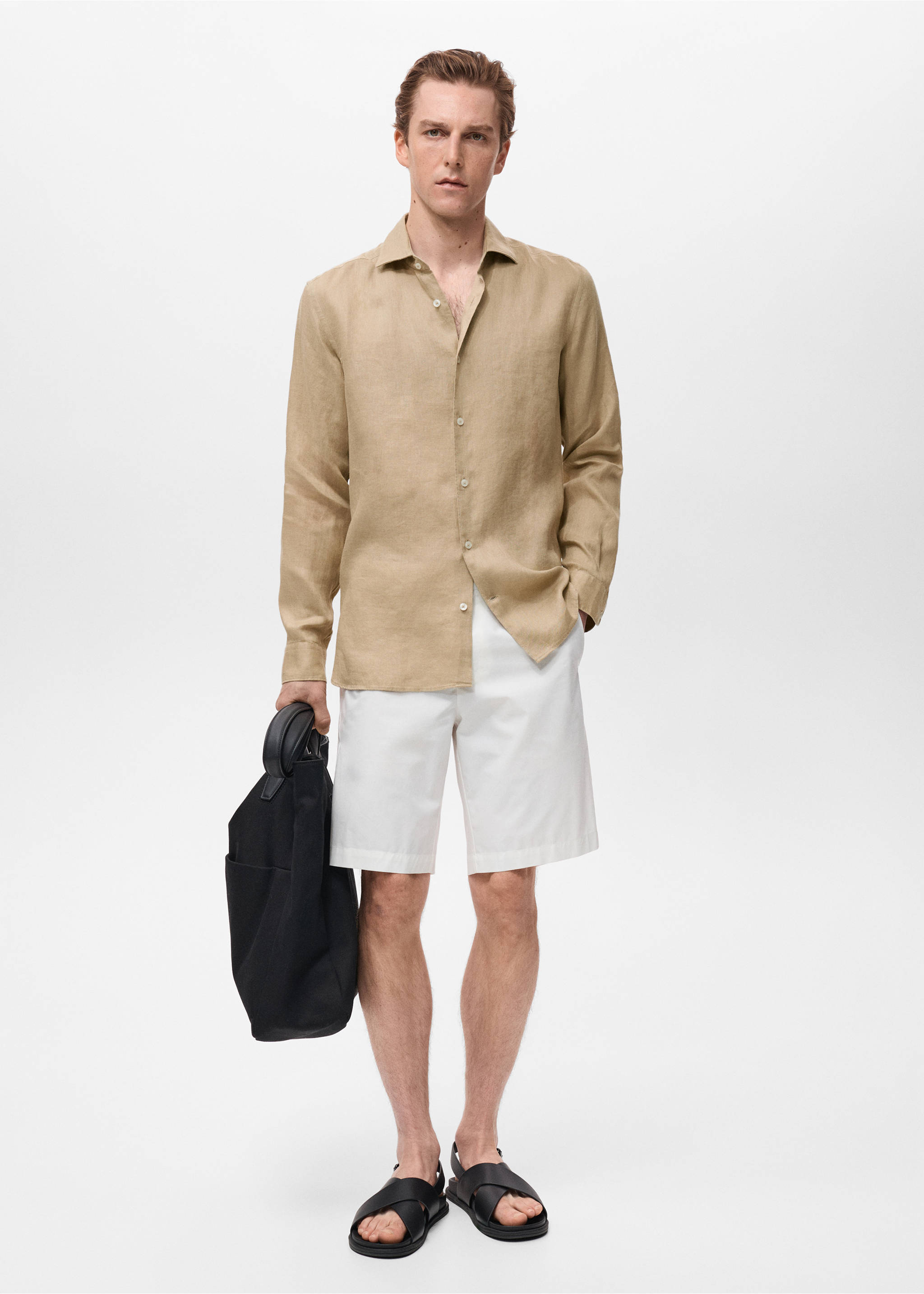 100% linen slim-fit shirt - General plane, Beige. Ref: 17041248-00.