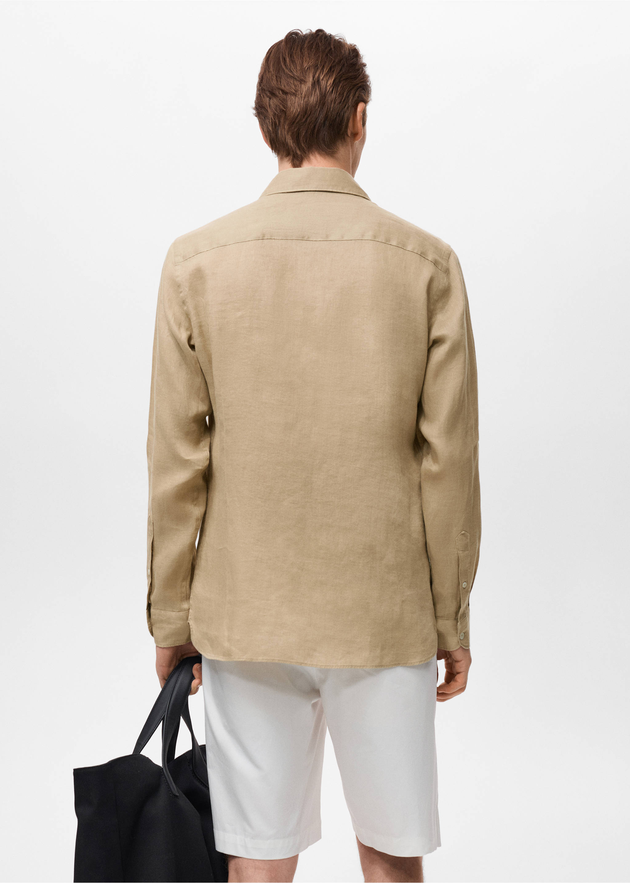 100% linen slim-fit shirt - Reverse of the article, Beige. Ref: 17041248-00.