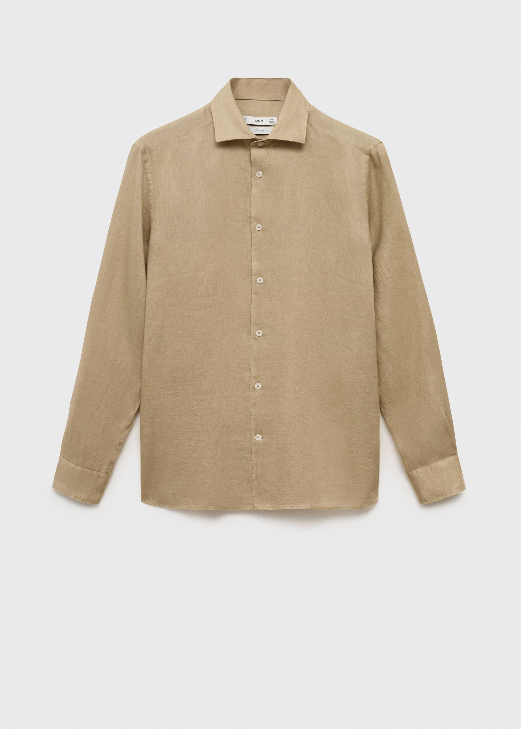 100% linen slim-fit shirt - Article without model, Beige. Ref: 17041248-00.