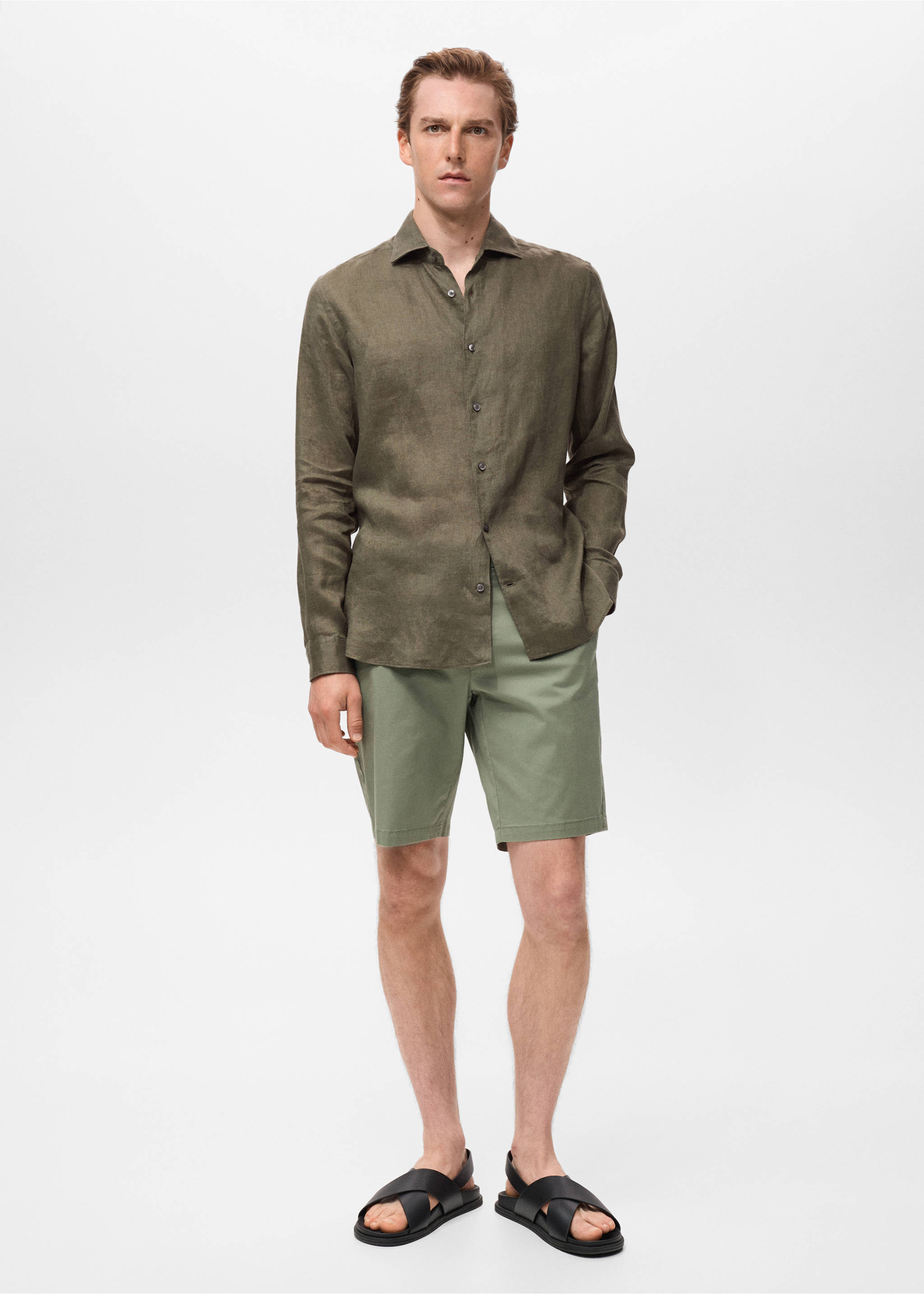 100% linen slim-fit shirt - General plane, Khaki. Ref: 17041248-00.