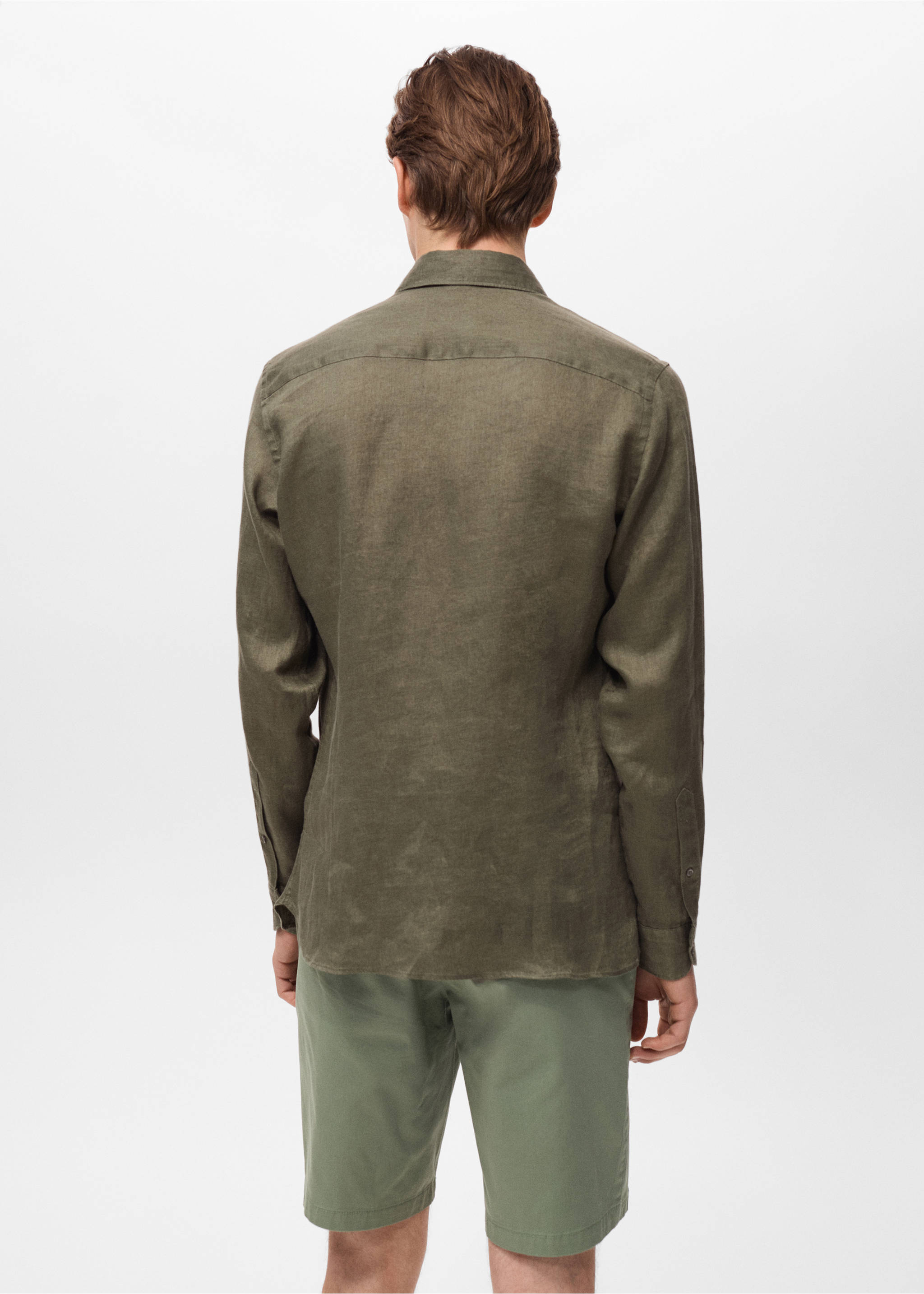 100% linen slim-fit shirt - Reverse of the article, Khaki. Ref: 17041248-00.