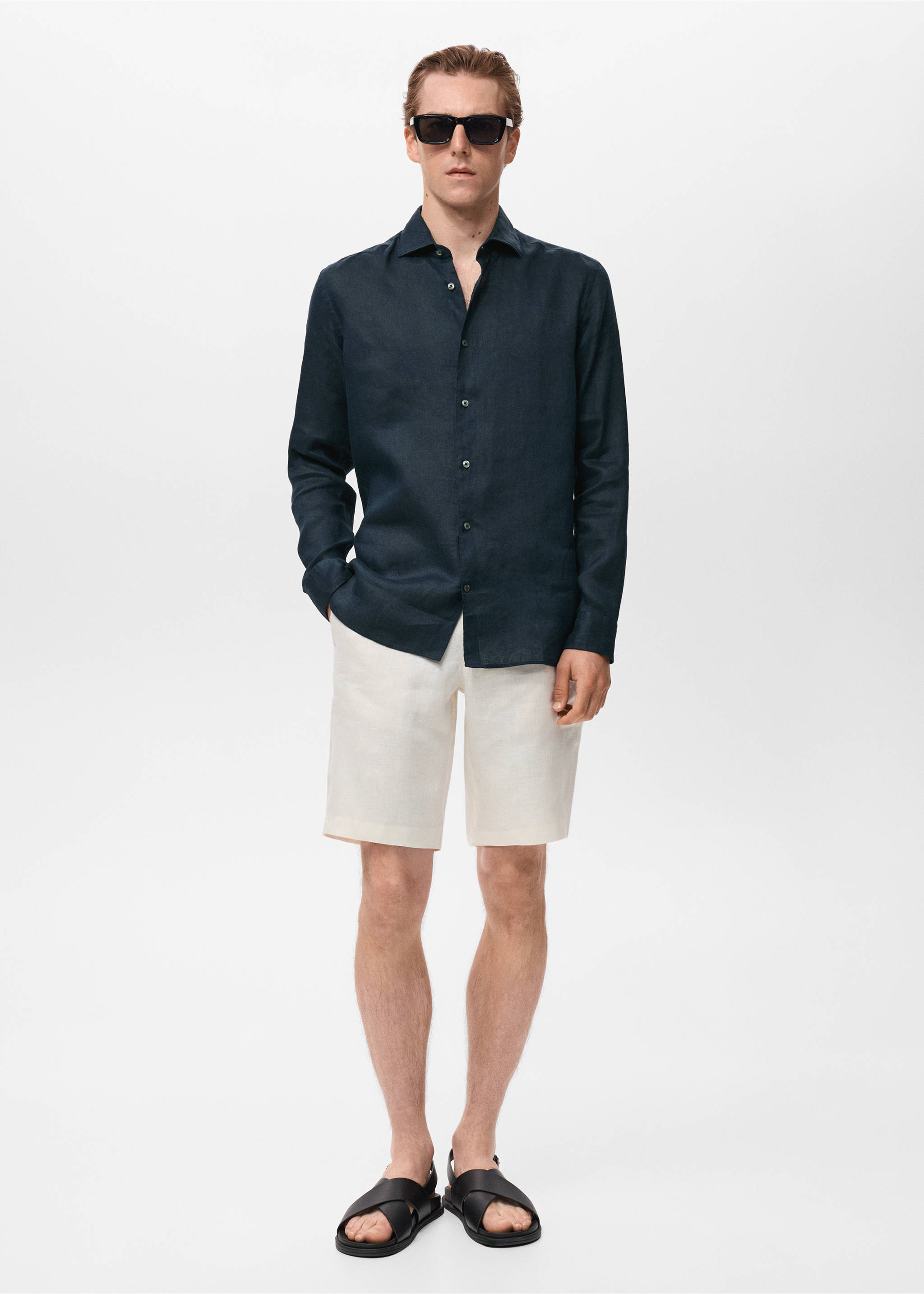 100% linen slim-fit shirt - General plane, Dark Navy. Ref: 17041248-00.